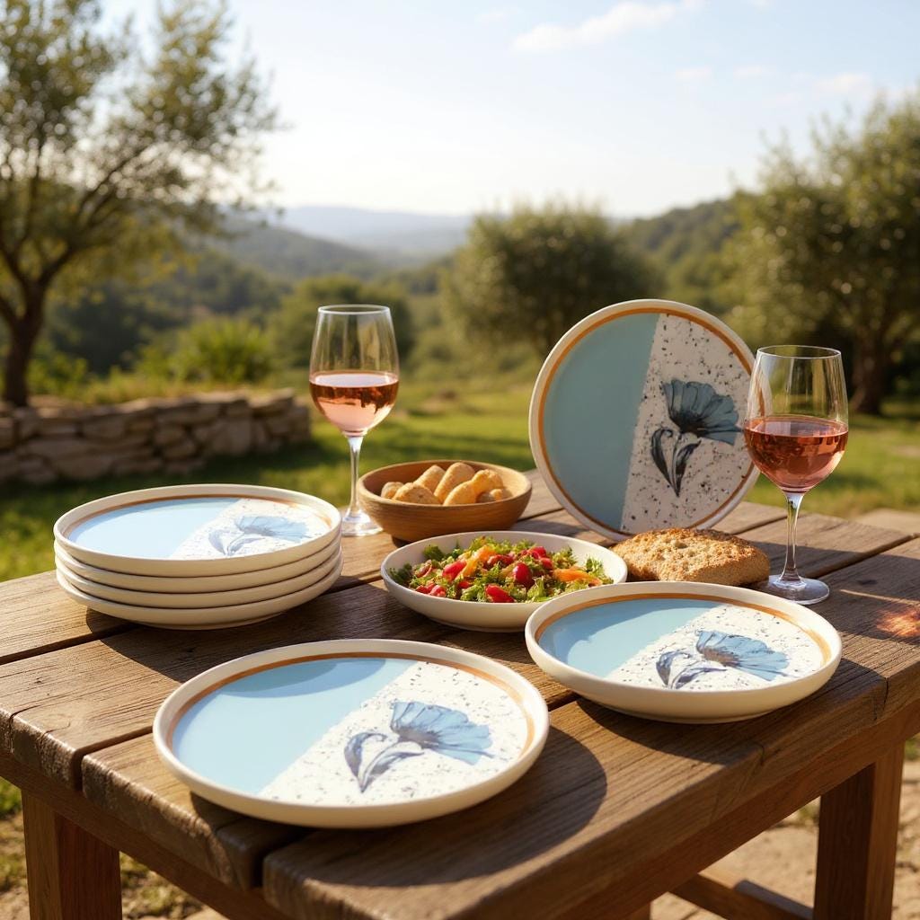 Handmade Ceramic Dessert Plates – 6 Piece Blue & White Floral Set – 8 Inch Appetizer or Salad Plates – Modern Artisan Tableware