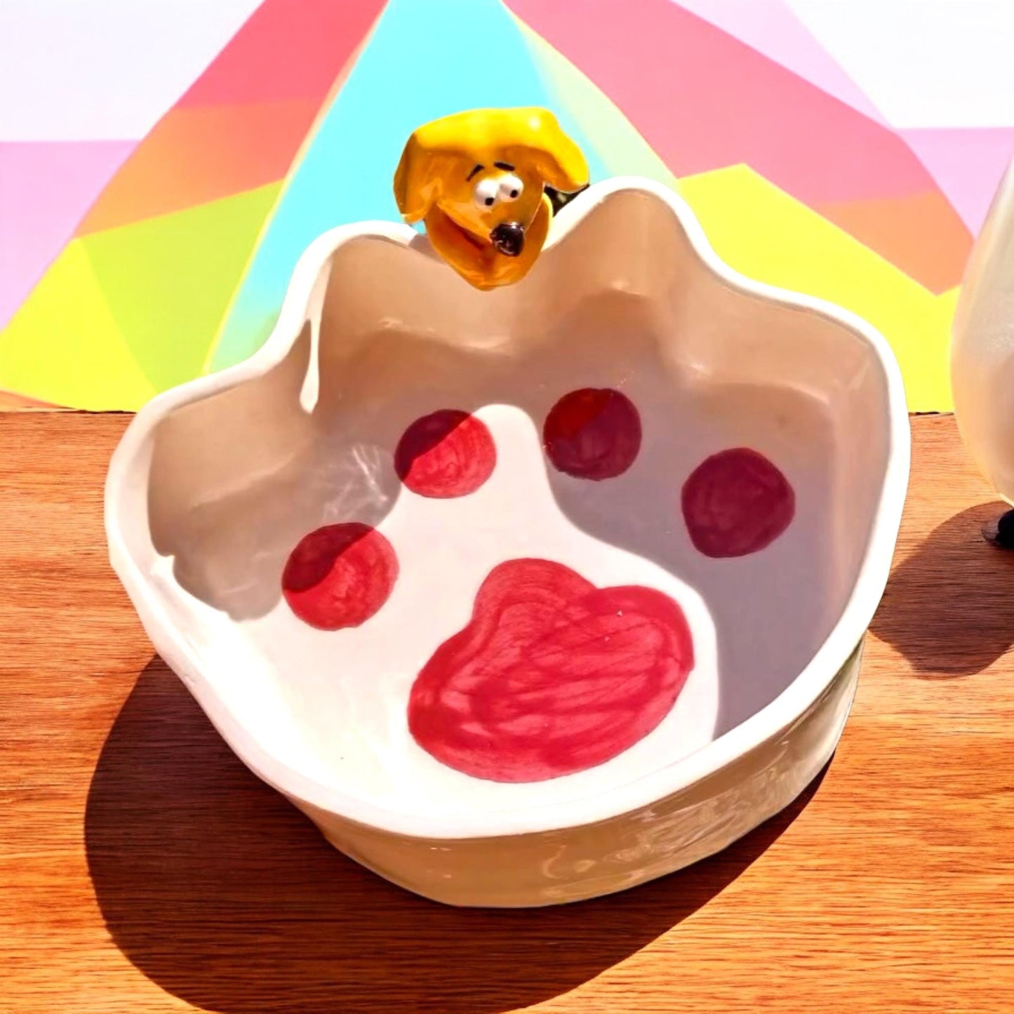 Handmade Ceramic Dog Bowl – Cute Puppy Design – 14 cm Pet Feeding Dish – Custom Dog Food Bowl for Small Pets