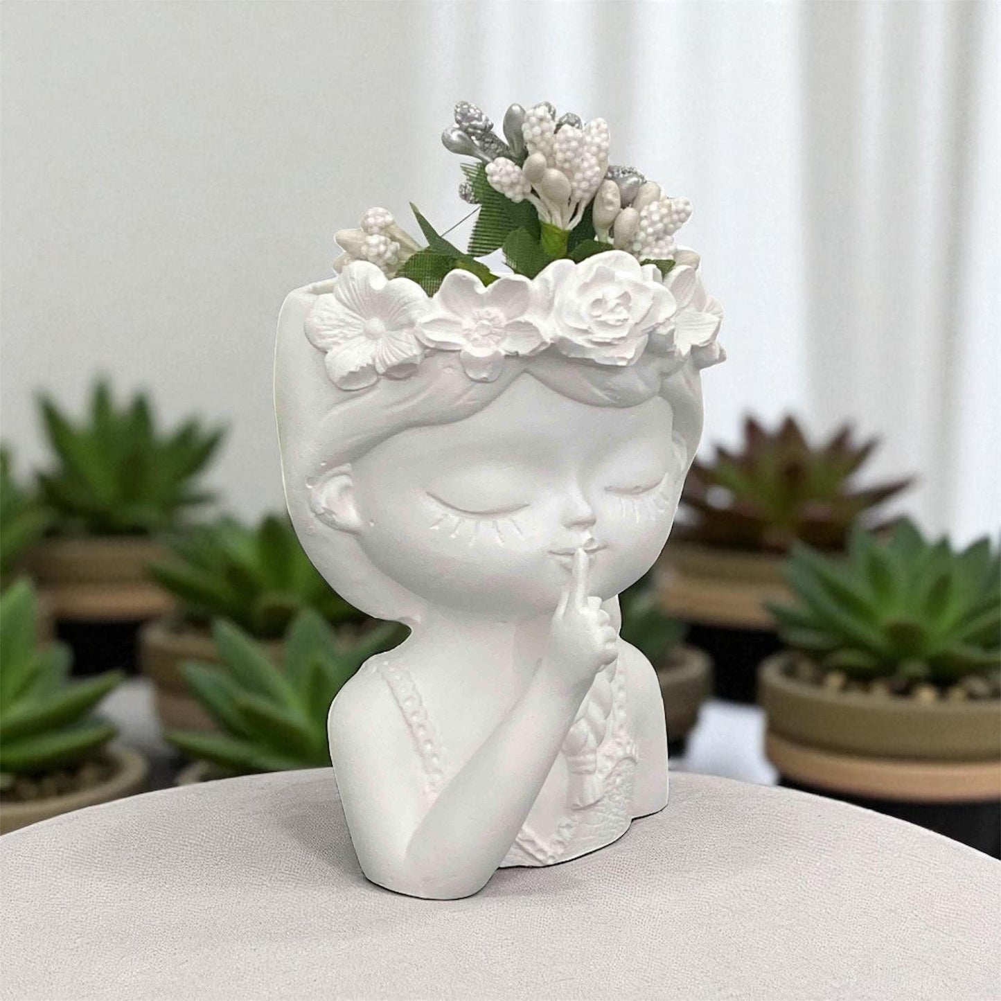 Minimalist Flower Crown Girl Figurine Set – 11 cm Decorative Sculpture Duo, Romantic Resin Home Decor