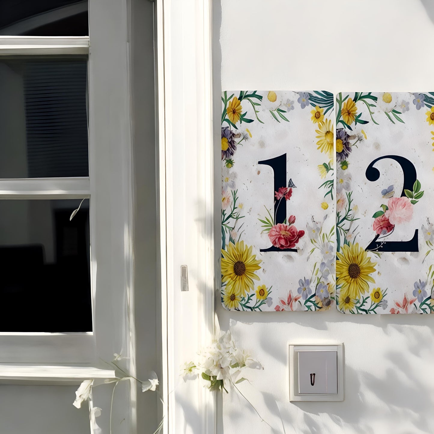 Elegant Travertine Stone House Numbers: Floral Address Sign (7.5x15 cm)