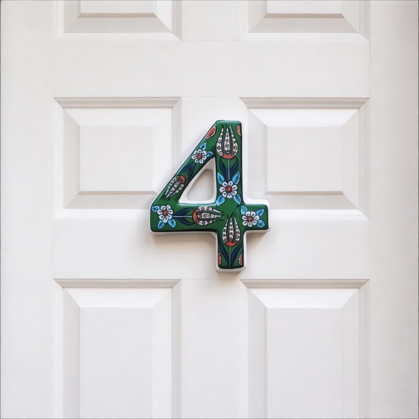 Hand-Painted Green Floral Ceramic House Number – Outdoor Address Door Sign