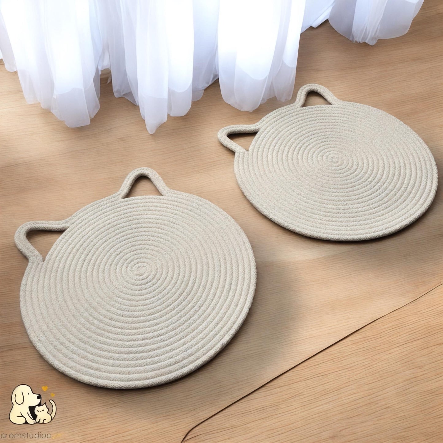 Handmade Cotton Rope Pet Feeding Mat Set: Modern Cat & Small Dog Placemats