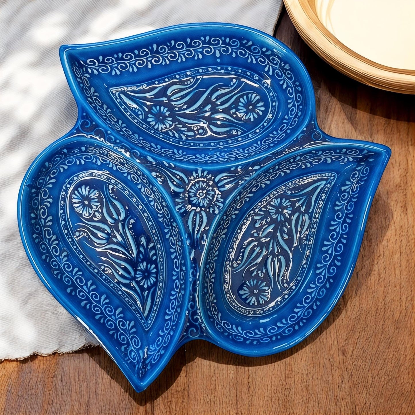 Multi Compartment Turkish Ceramic Bowl, Appetizer Tray, Tapas & Snack Dish, Decorative Nuts Plate, Keys or Candy Holder