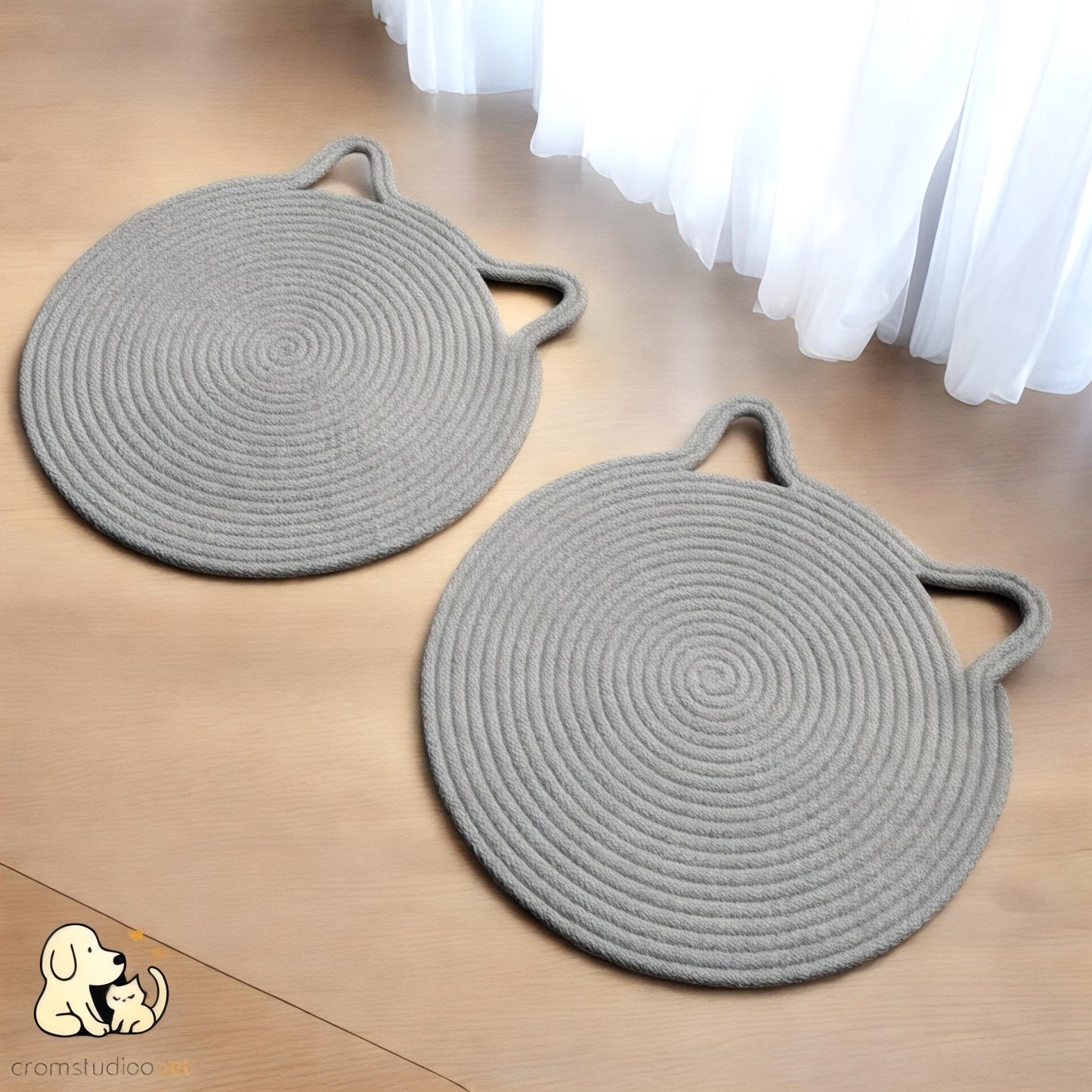 Handmade Cotton Rope Pet Feeding Mat Set: Modern Cat & Small Dog Placemats