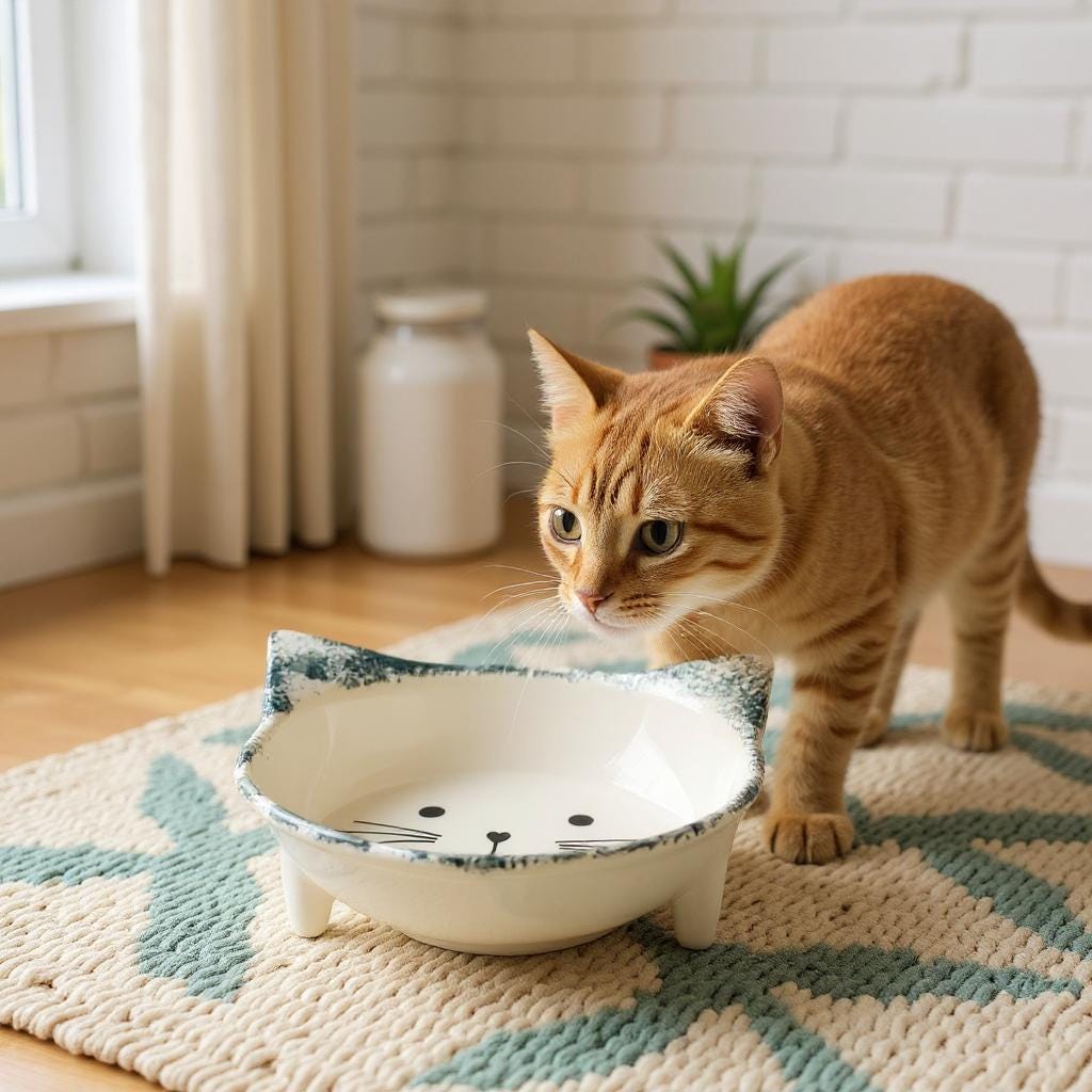 Handmade Ceramic Cat Food Bowl: Whisker-Friendly, Non-Toxic, 13cm