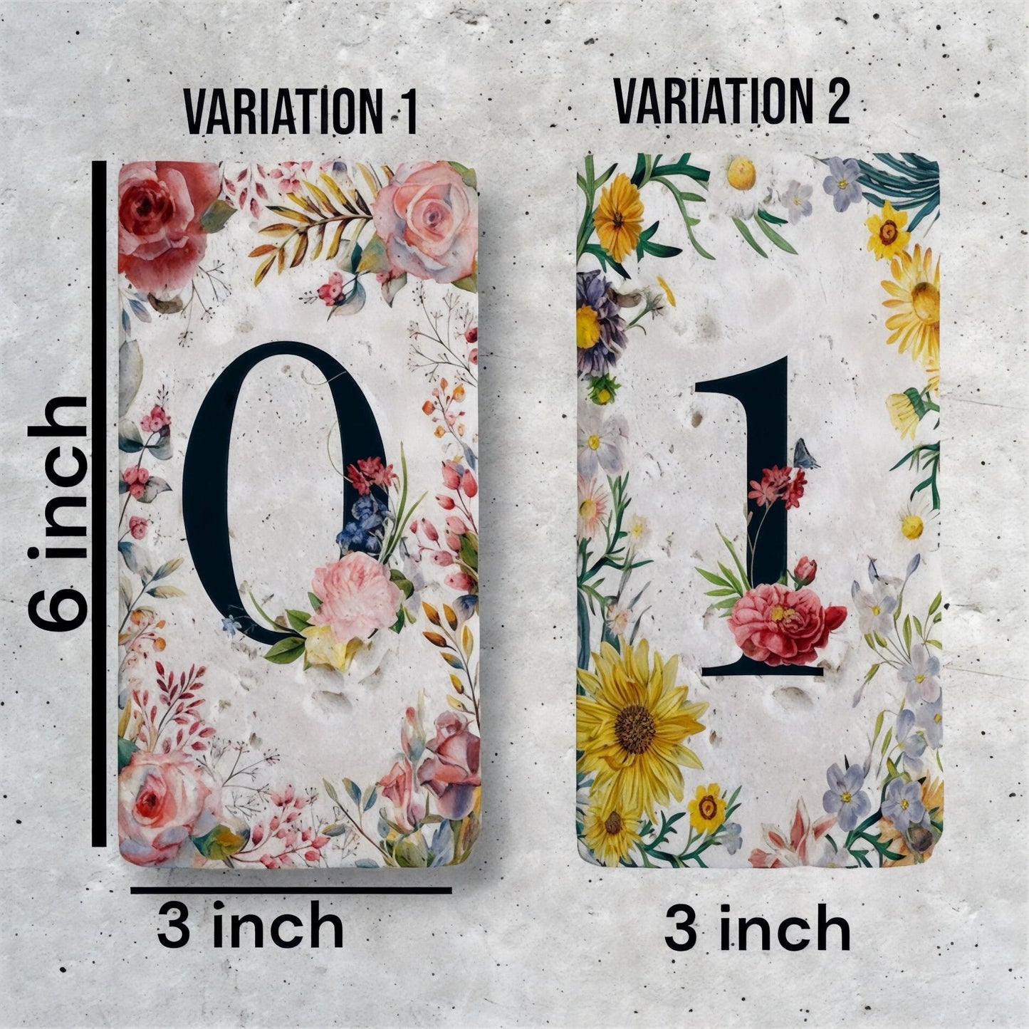 Elegant Travertine Stone House Numbers: Floral Address Sign (7.5x15 cm)