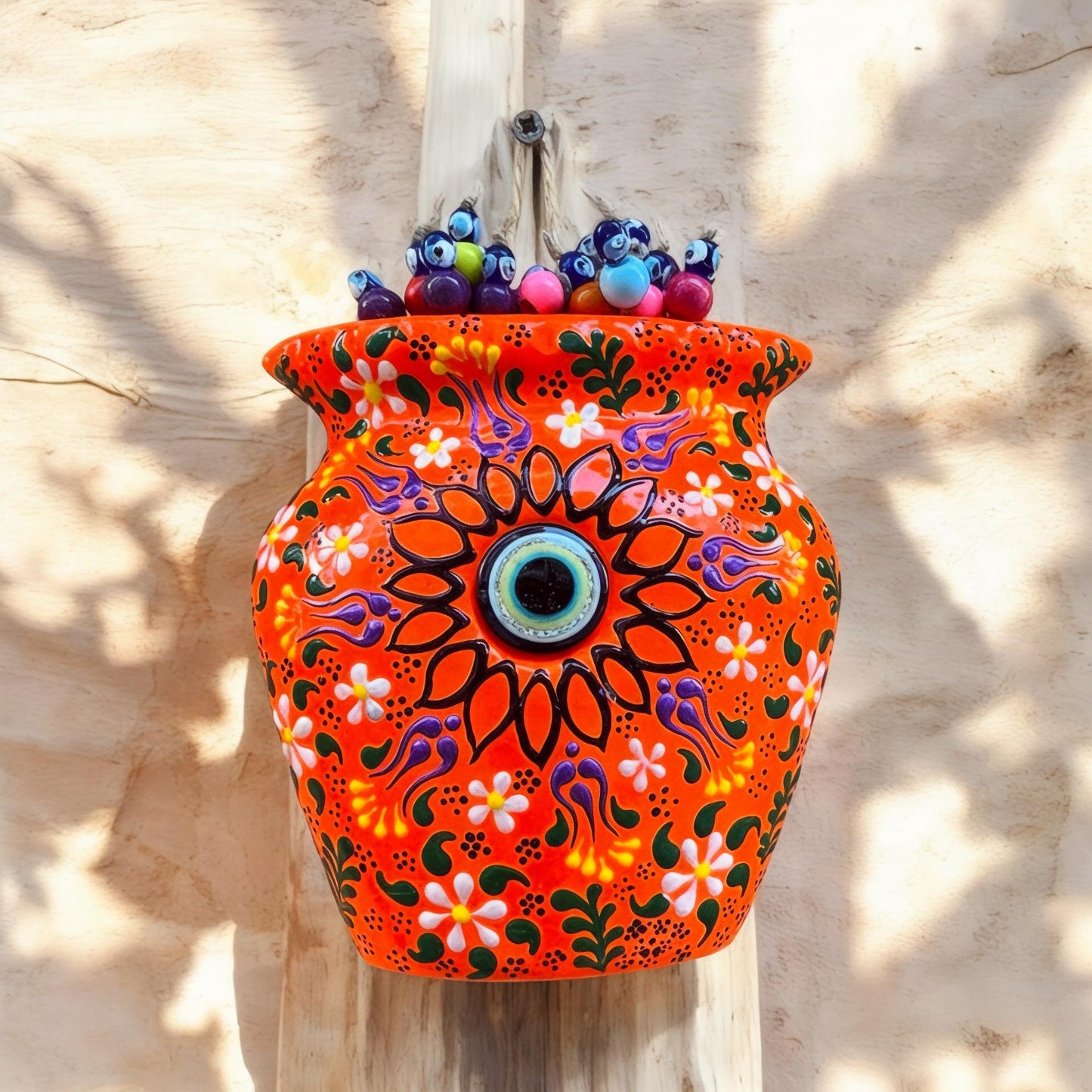 Hand Painted Evil Eye Garden Protector: Spiritual Wall Hanging