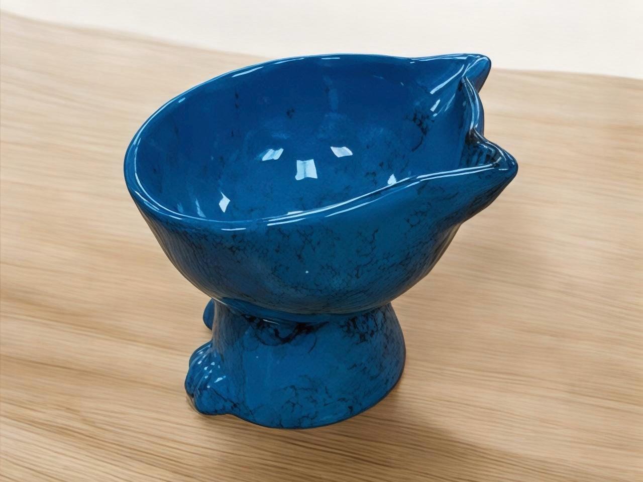 Ceramic Cat Bowl Elevated Raised Feeder – Handmade Non-Slip Food Safe Pet Dish for Small Cats & Kittens
