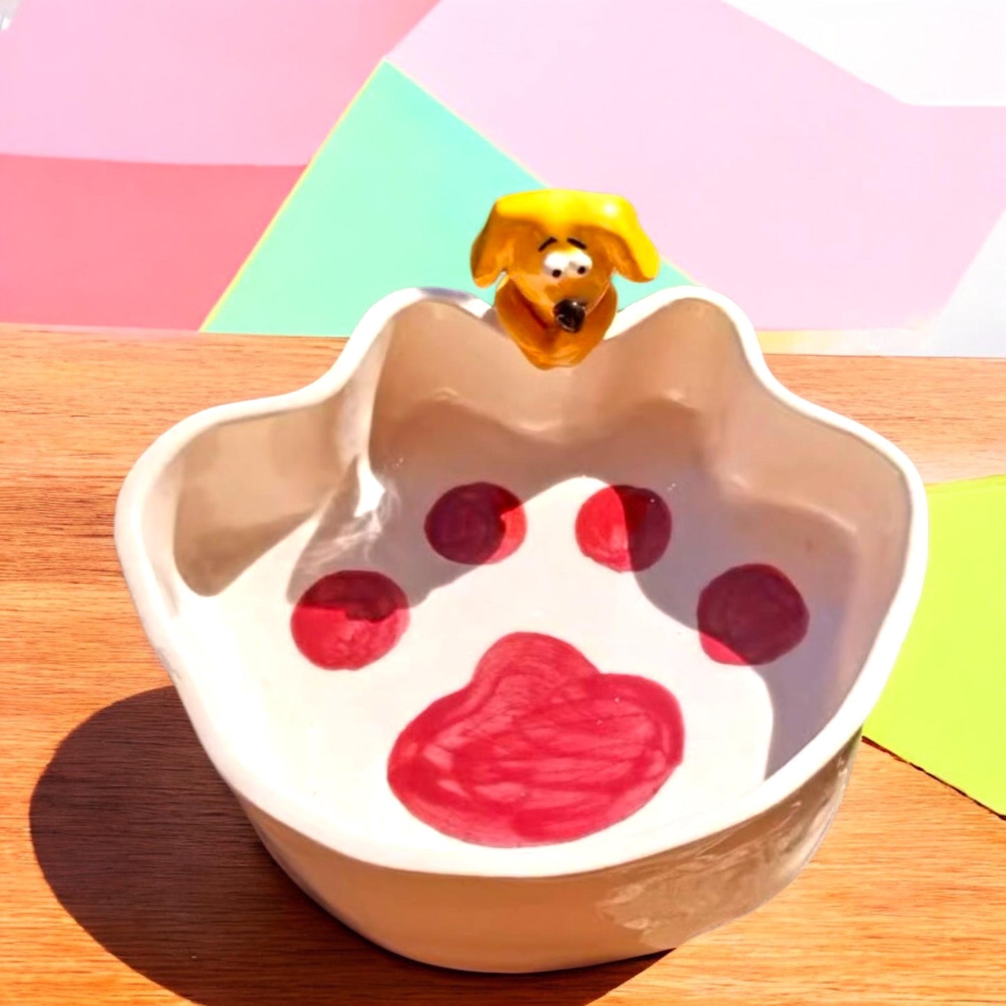 Handmade Ceramic Dog Bowl – Cute Puppy Design – 14 cm Pet Feeding Dish – Custom Dog Food Bowl for Small Pets