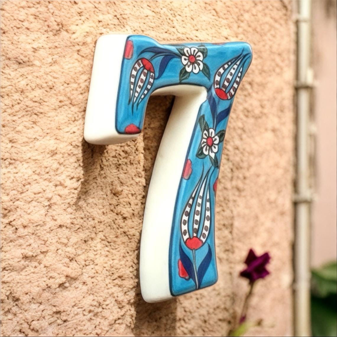 Address Plaque, Handmade Turkish Ceramic House Number, Modern Vertical House Number Sign, Personalized Home Decor, Ceramic House Number Sign