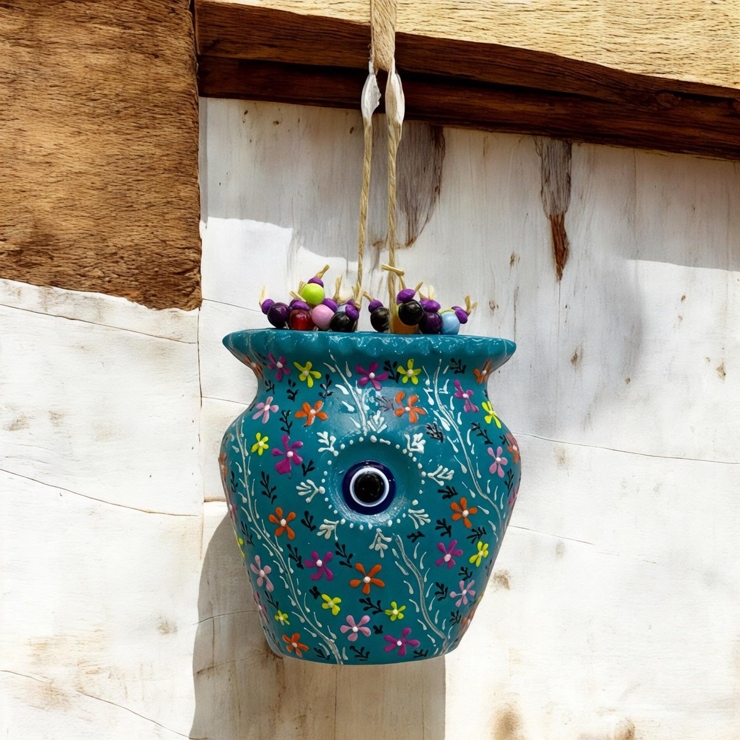 Hand Painted Evil Eye Garden Protector: Spiritual Wall Hanging