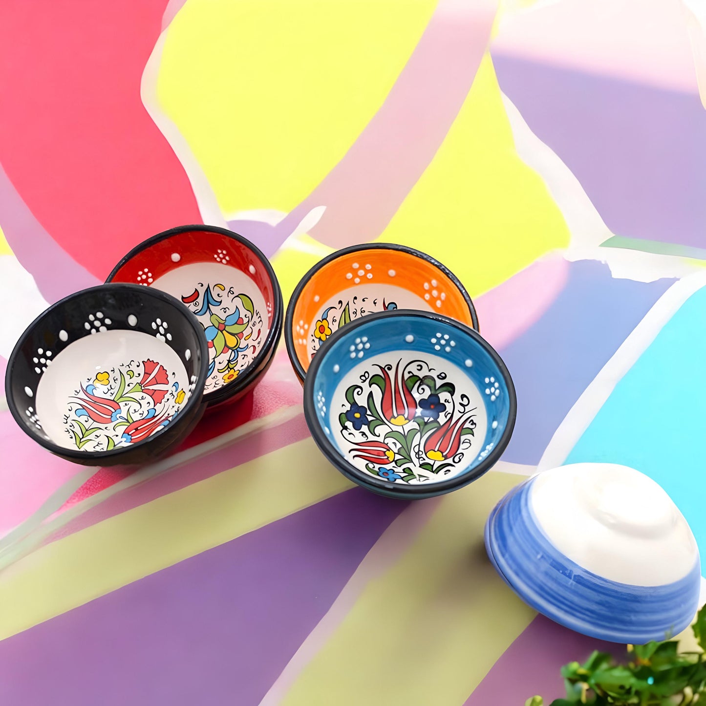 Colorful Serving Bowls - Hand Painted Turkish Ceramic Set, Unique Kitchen Gift for Home