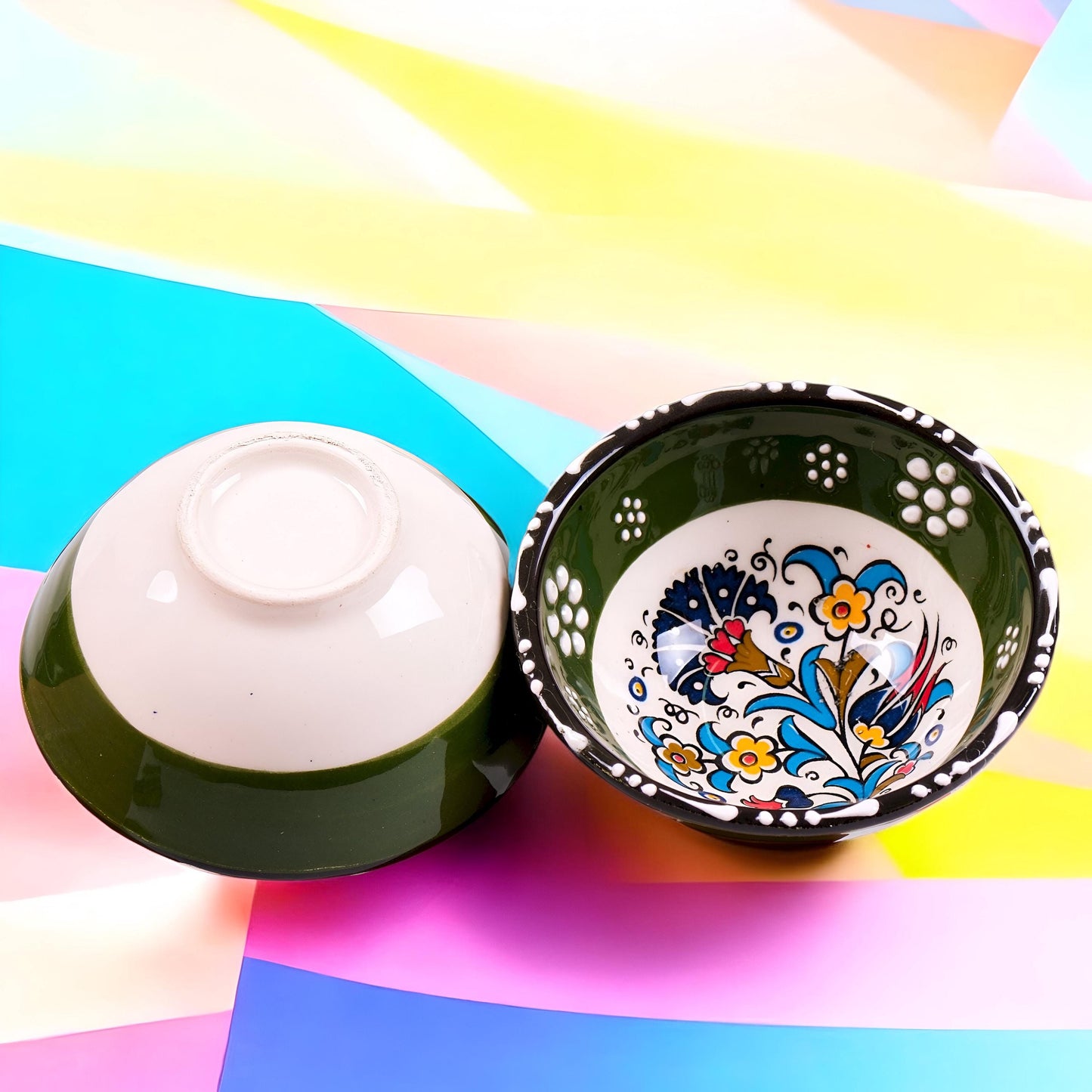 Colorful Serving Bowls - Hand Painted Turkish Ceramic Set, Unique Kitchen Gift for Home