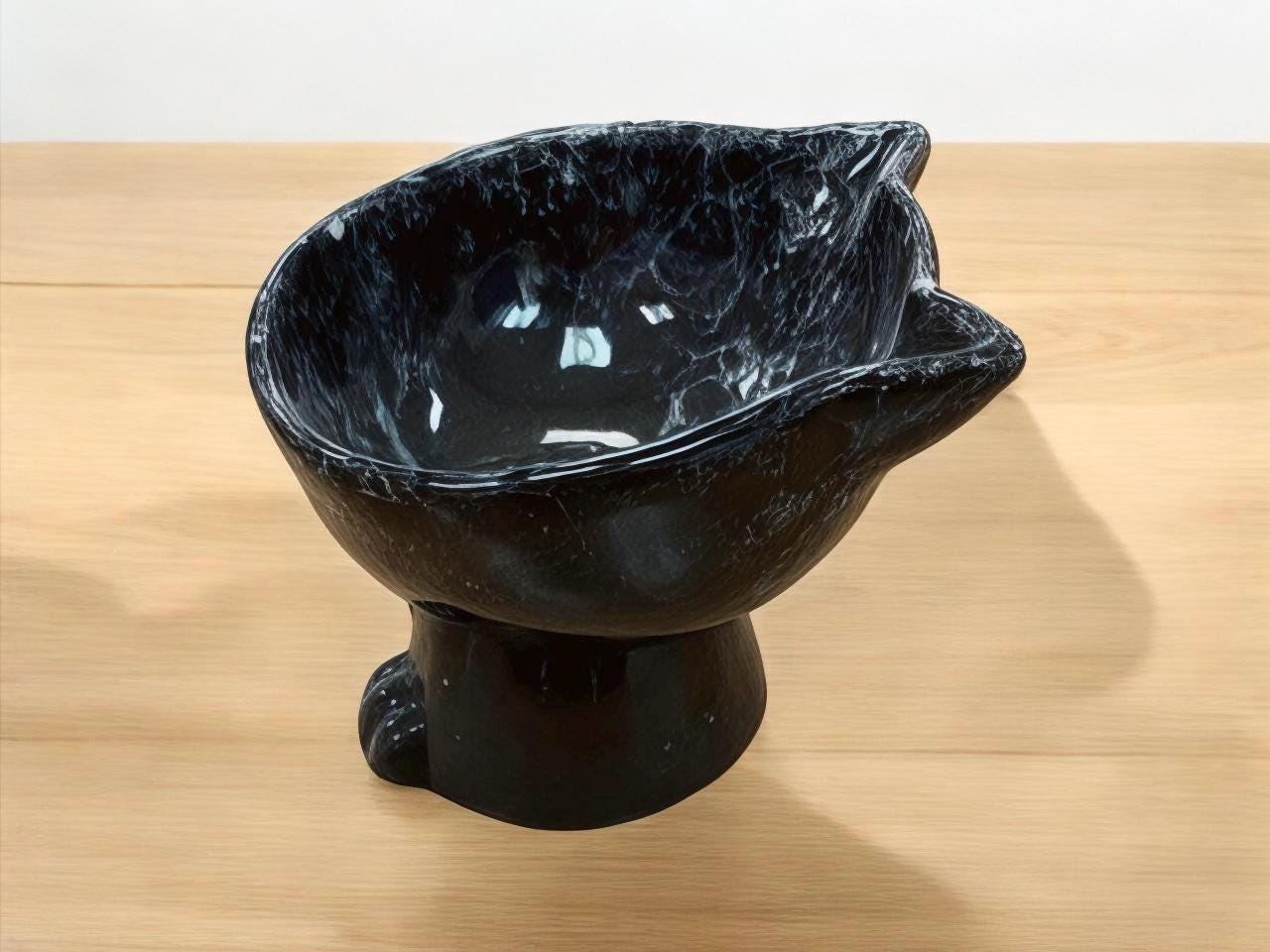 Ceramic Cat Bowl Elevated Raised Feeder – Handmade Non-Slip Food Safe Pet Dish for Small Cats & Kittens