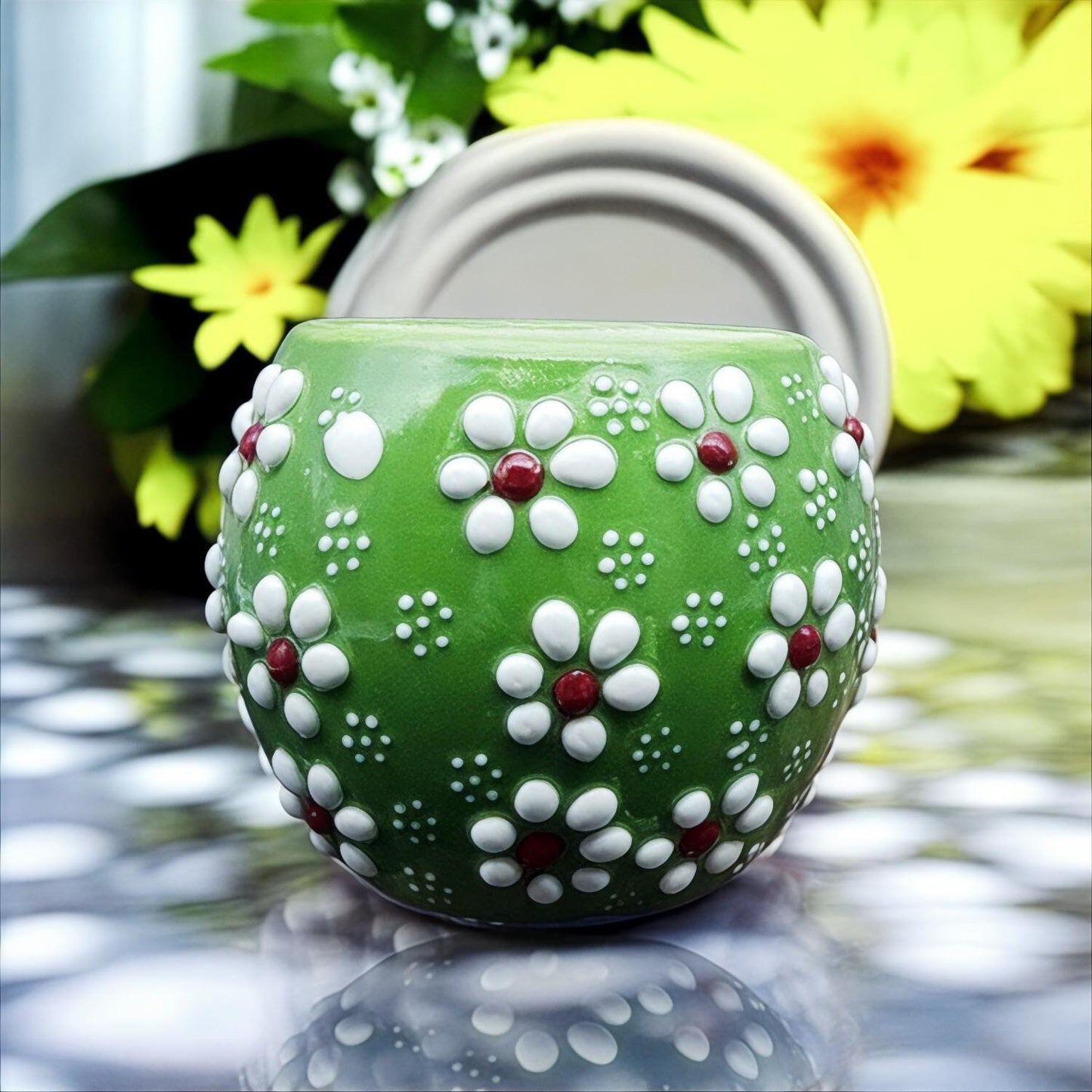 Hand-Painted Mini Succulent & Cactus Pot - Daisy Flower Design Planter