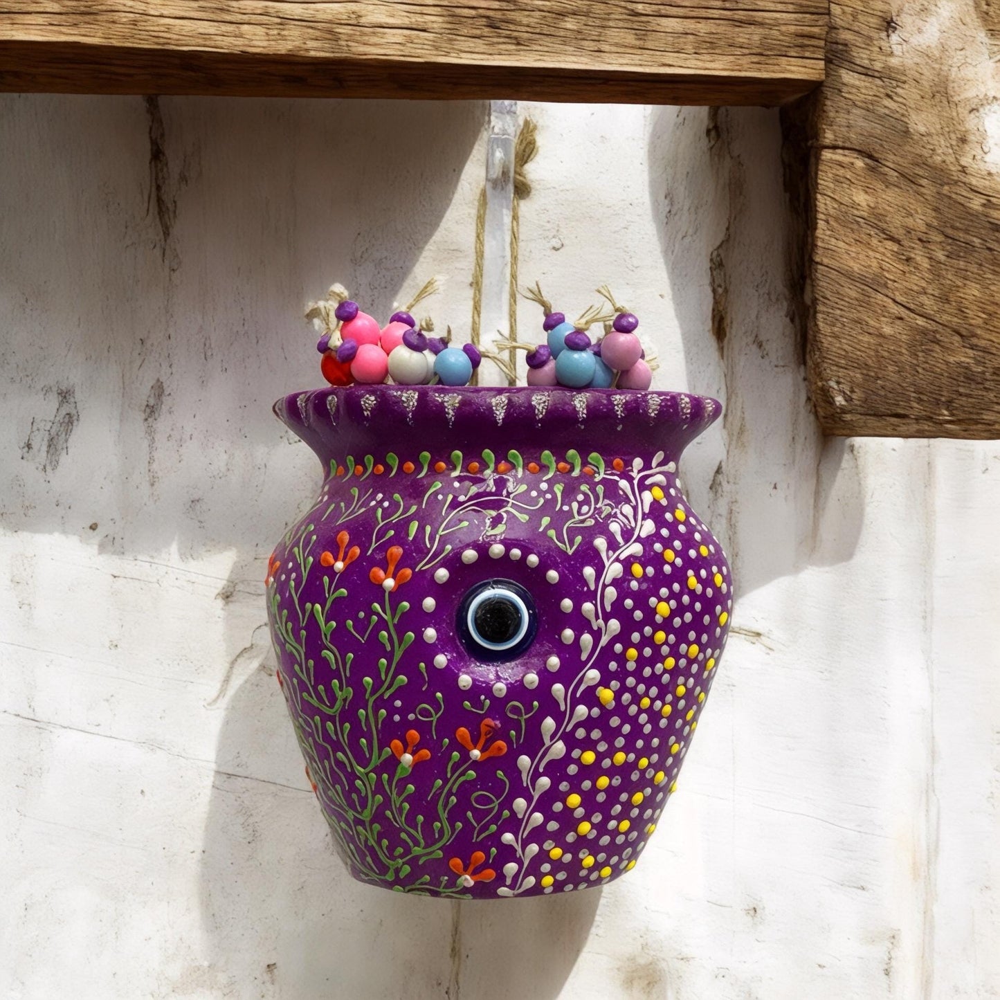 Hand Painted Evil Eye Garden Protector: Spiritual Wall Hanging