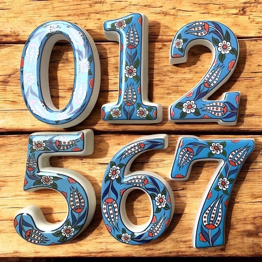 Address Plaque, Handmade Turkish Ceramic House Number, Modern Vertical House Number Sign, Personalized Home Decor, Ceramic House Number Sign