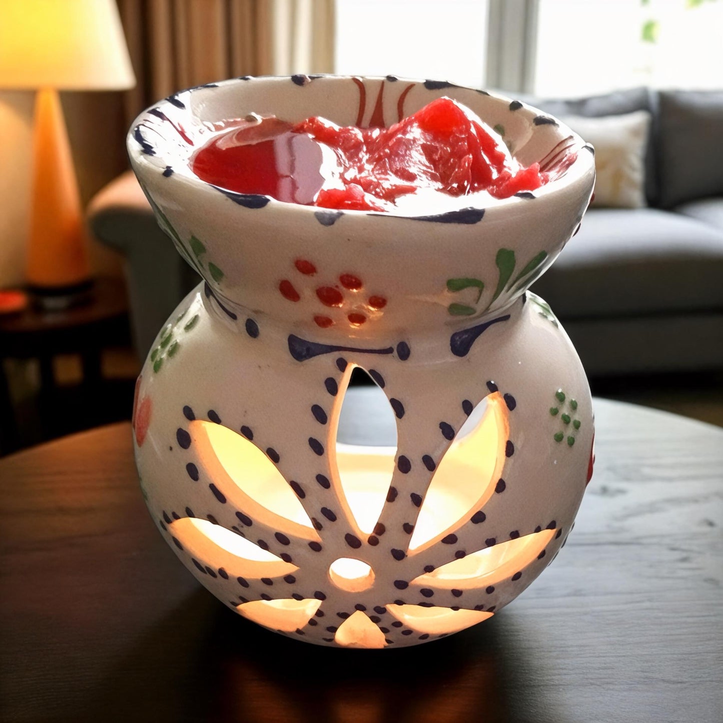Hand-Painted Floral Ceramic Wax Melt Burner: Aroma Diffuser Gift