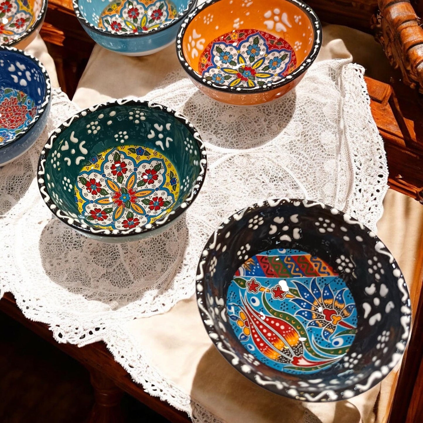 Ceramic Bowls Set - 6 Mini Mezze Dip Dishes, Decorative Appetizer Servingware, Tapas Bowls