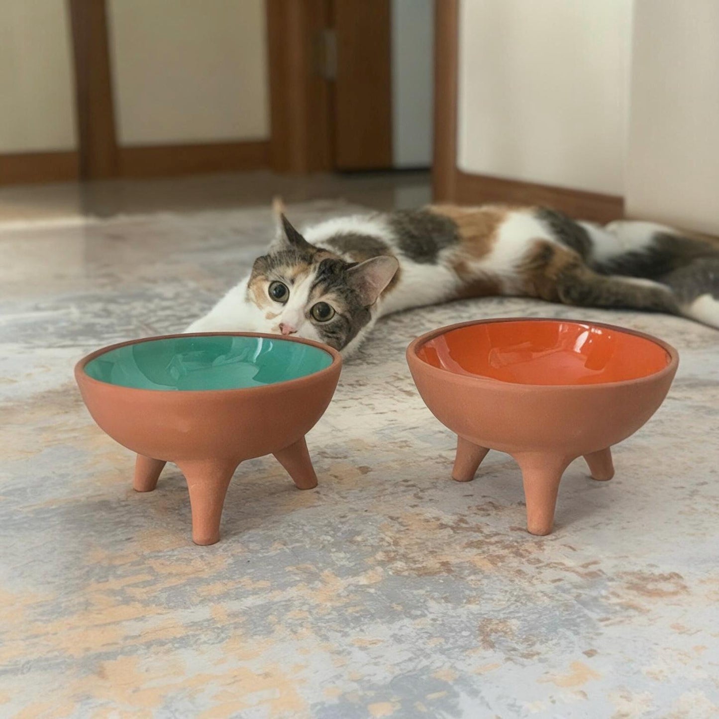 Handmade Elevated Ceramic Pet Bowl: Kitten & Small Dog Food Dish