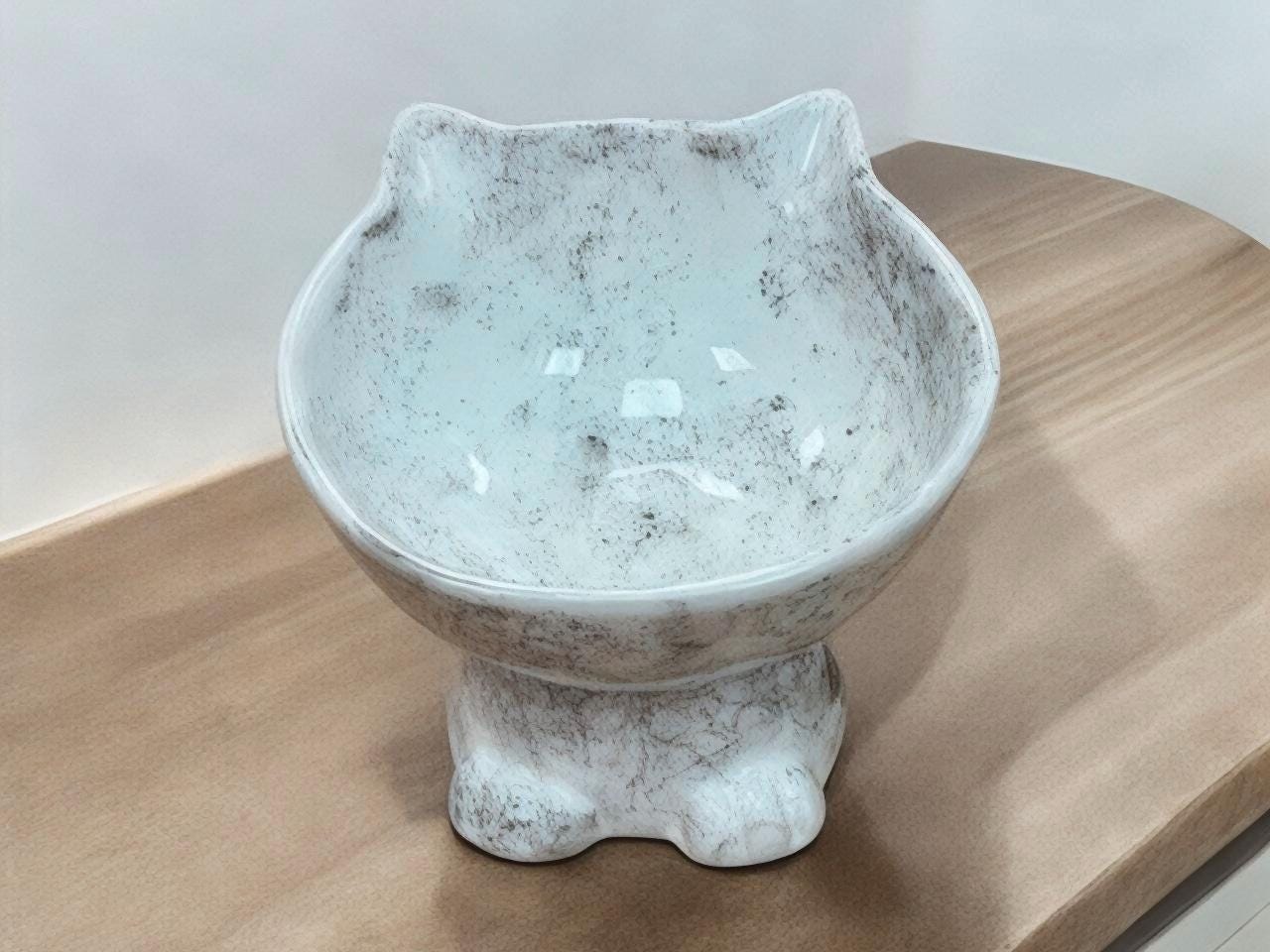 Ceramic Cat Bowl Elevated Raised Feeder – Handmade Non-Slip Food Safe Pet Dish for Small Cats & Kittens