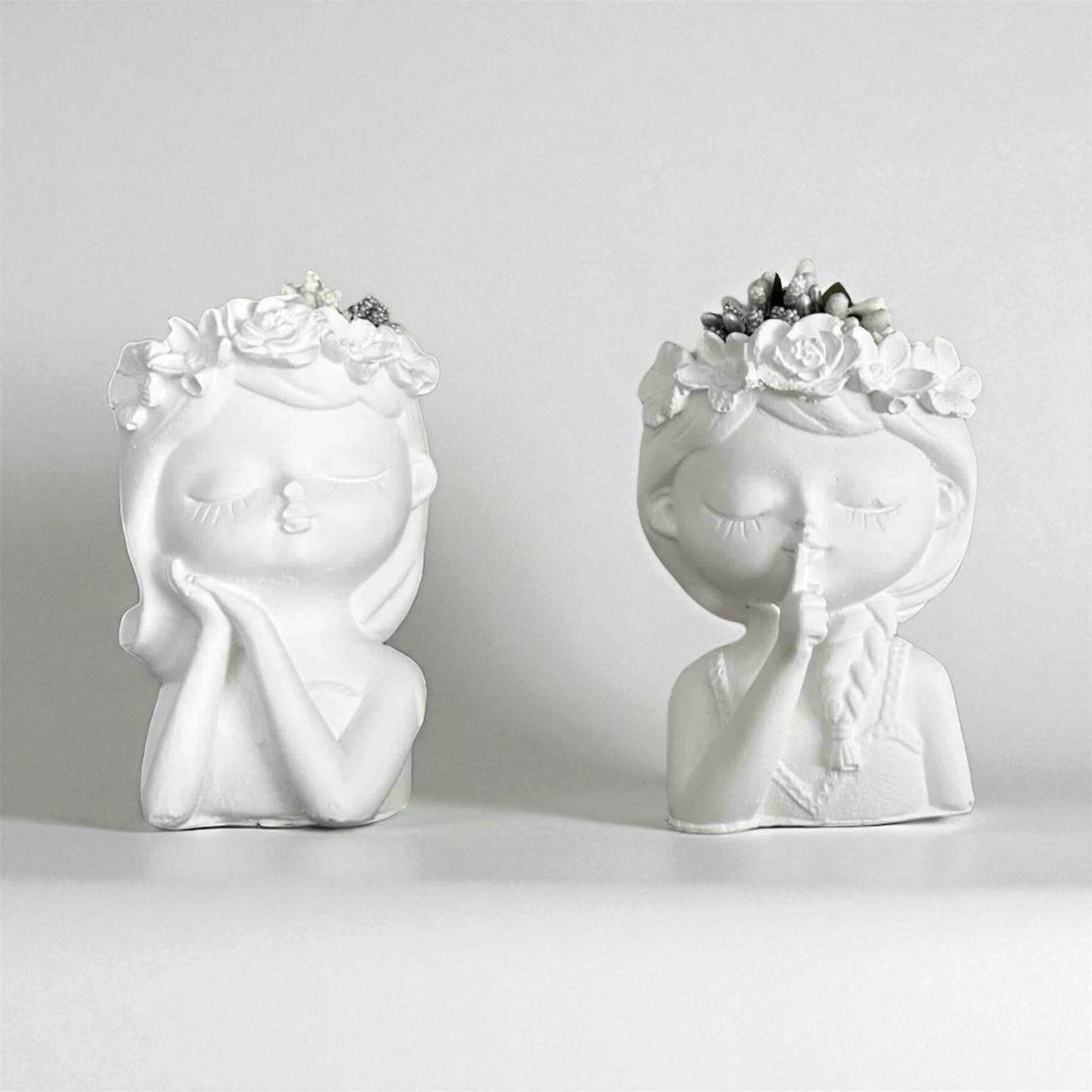 Minimalist Flower Crown Girl Figurine Set – 11 cm Decorative Sculpture Duo, Romantic Resin Home Decor