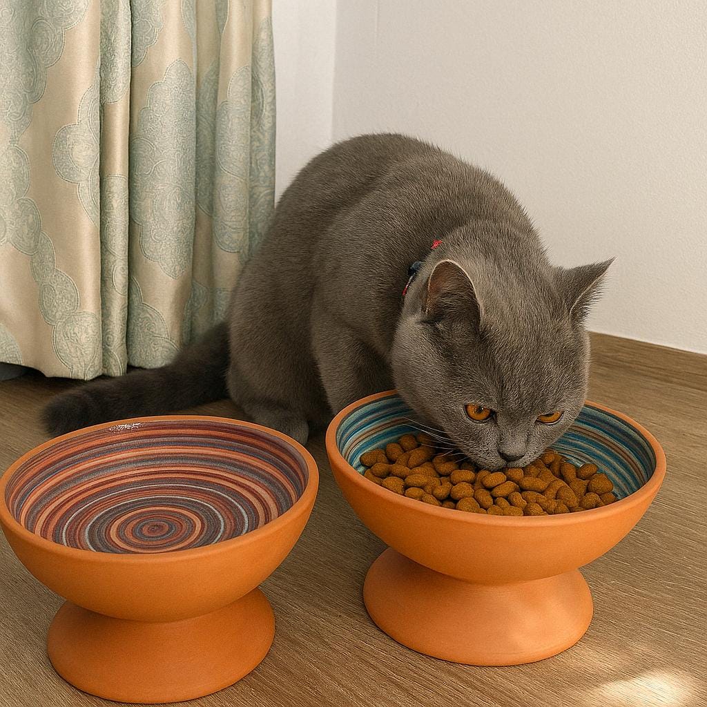 Handmade Ceramic Elevated Cat Bowl: Ergonomic Pet Feeder