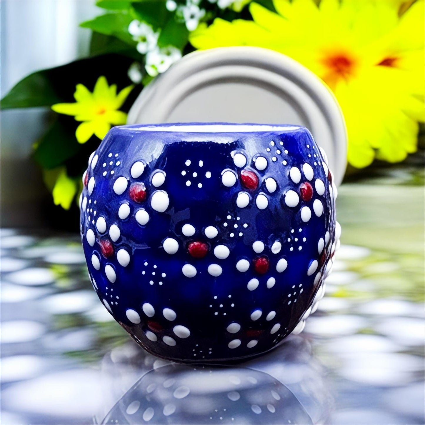 Hand-Painted Mini Succulent & Cactus Pot - Daisy Flower Design Planter
