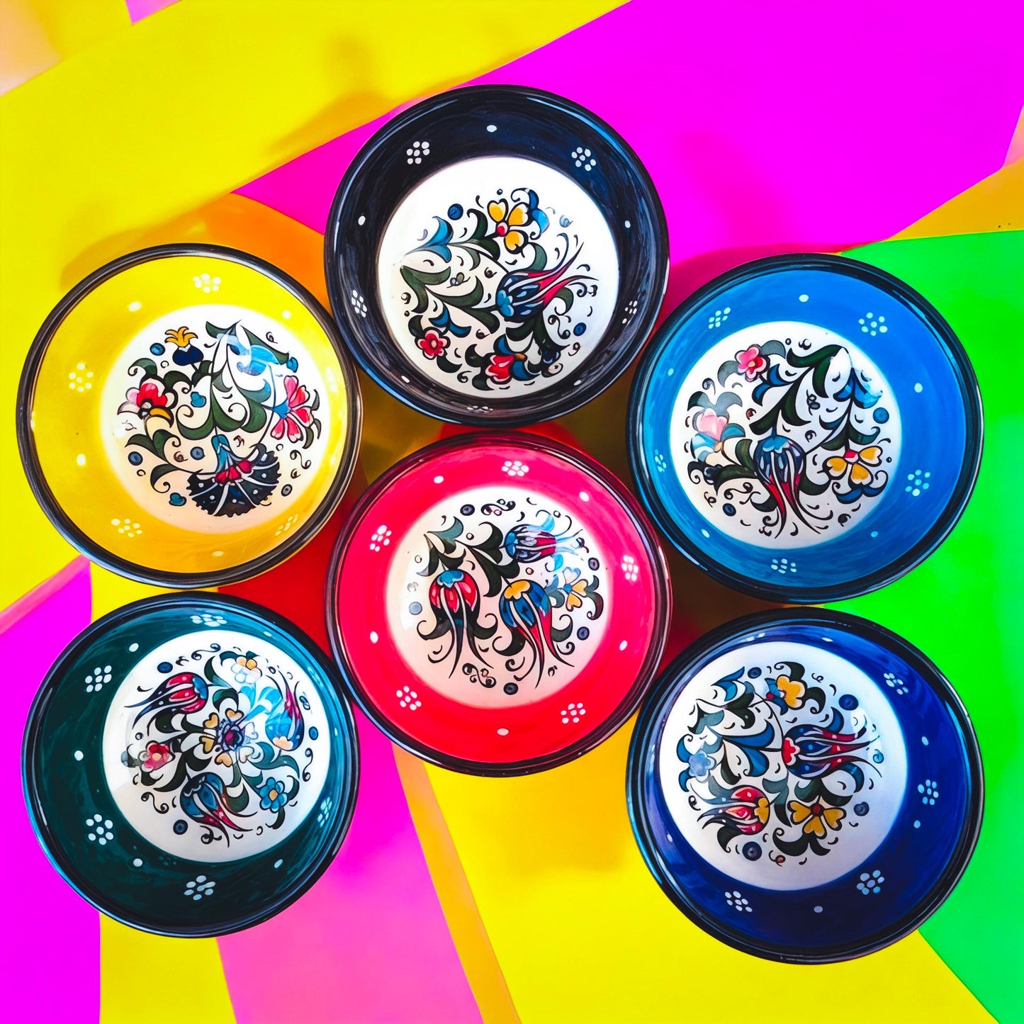 Colorful Serving Bowls - Hand Painted Turkish Ceramic Set, Unique Kitchen Gift for Home