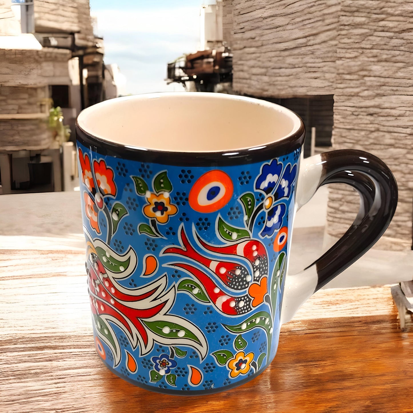 Hand-Painted Turkish Ceramic Mug Set: Anatolian Floral Art, 11 oz