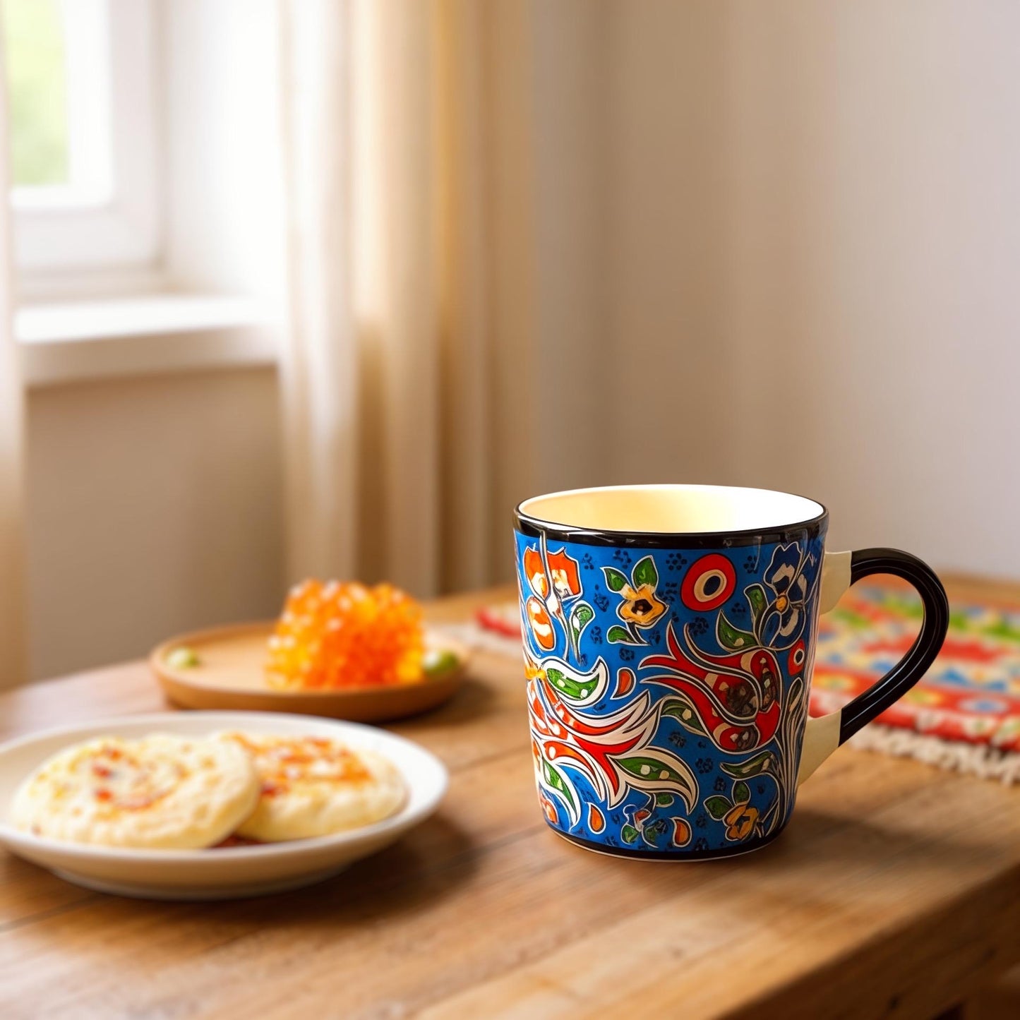 Hand-Painted Turkish Ceramic Mug Set: Anatolian Floral Art, 11 oz