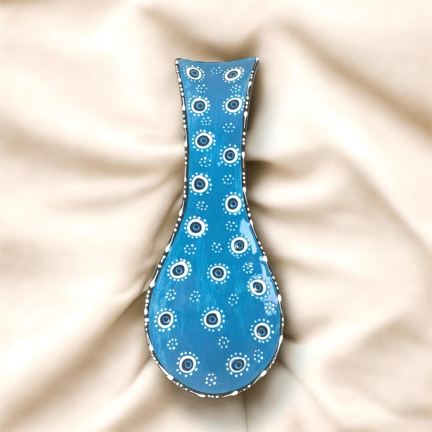 Handmade Ceramic Evil Eye Spoon Rest: Turkish Nazar Boho Kitchen Decor