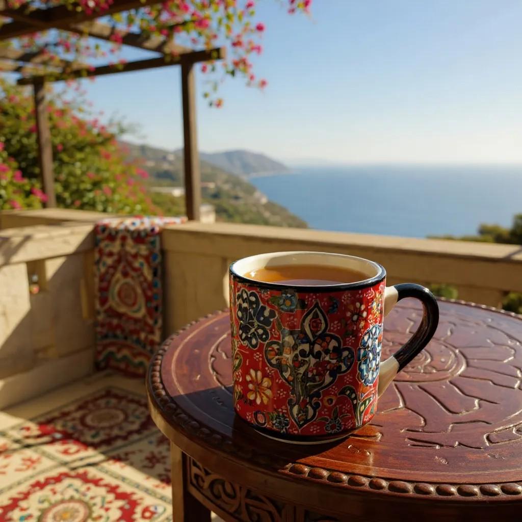 Turkish Iznik Ceramic Mug Set of 6 – 10oz / 295ml Colorful Ottoman Pattern Coffee & Tea Cups – Handmade Pottery Gift
