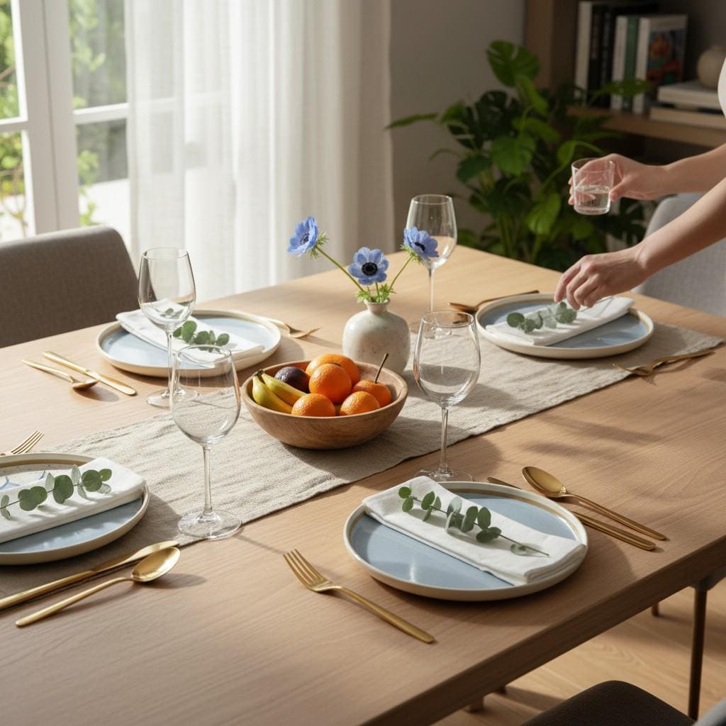 Handmade Ceramic Dessert Plates – 6 Piece Blue & White Floral Set – 8 Inch Appetizer or Salad Plates – Modern Artisan Tableware