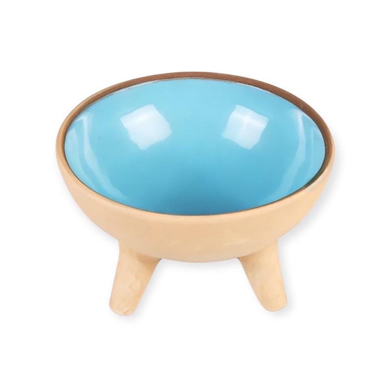 Modern Ceramic Cat Food Bowls: Elevated Blue & Orange Pottery Set