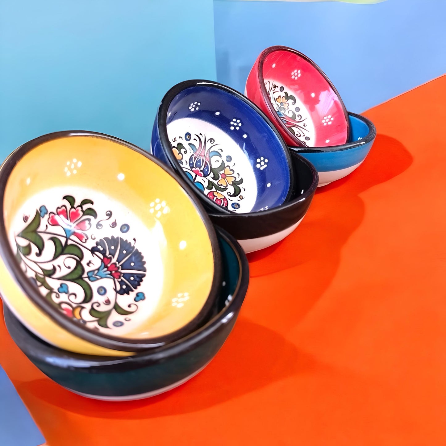 Colorful Serving Bowls - Hand Painted Turkish Ceramic Set, Unique Kitchen Gift for Home
