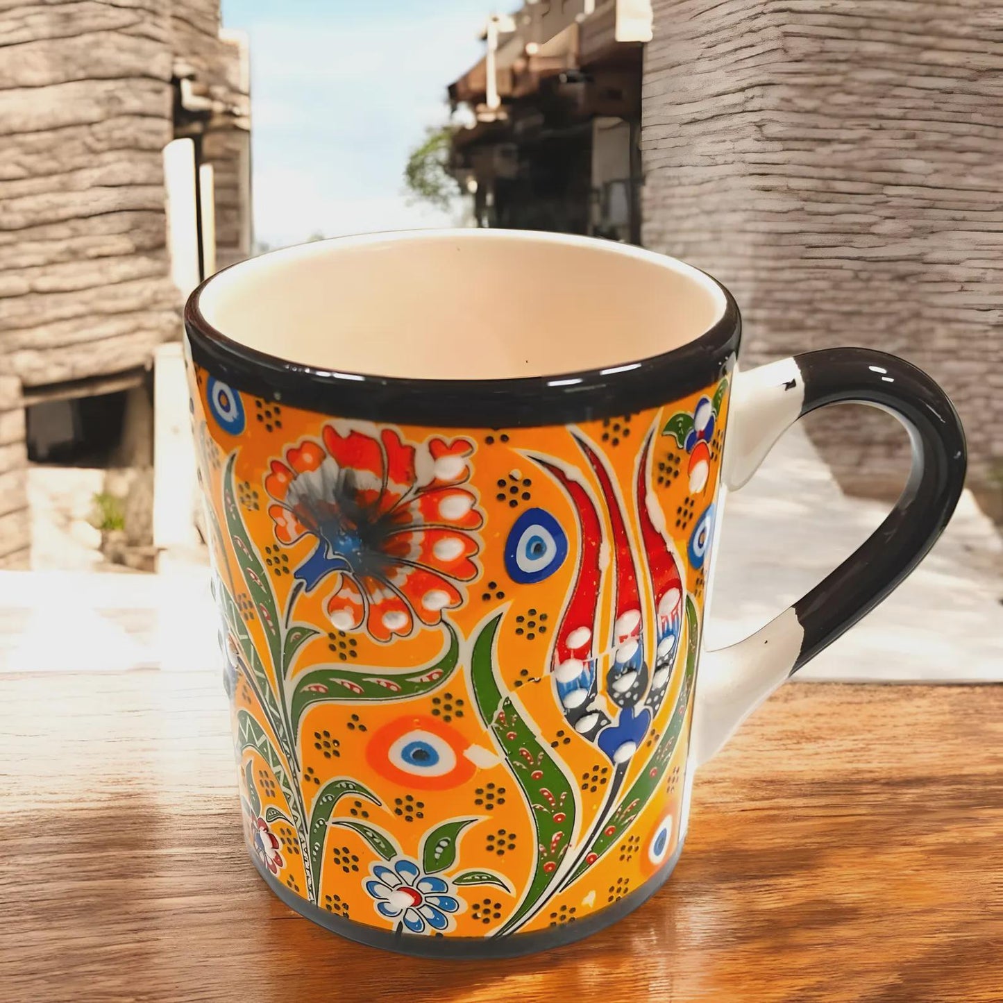 Turkish Iznik Ceramic Mug Set of 6 – 10oz / 295ml Colorful Ottoman Pattern Coffee & Tea Cups – Handmade Pottery Gift