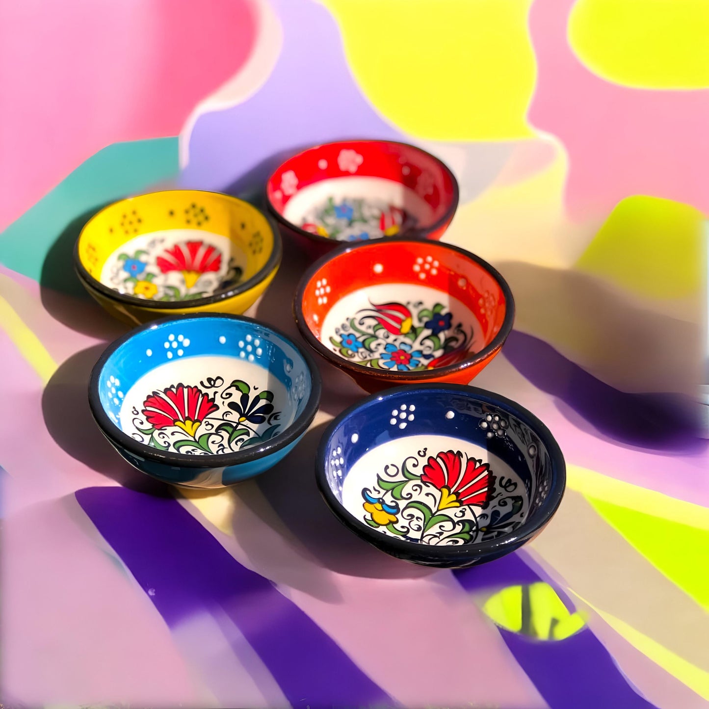 Colorful Serving Bowls - Hand Painted Turkish Ceramic Set, Unique Kitchen Gift for Home