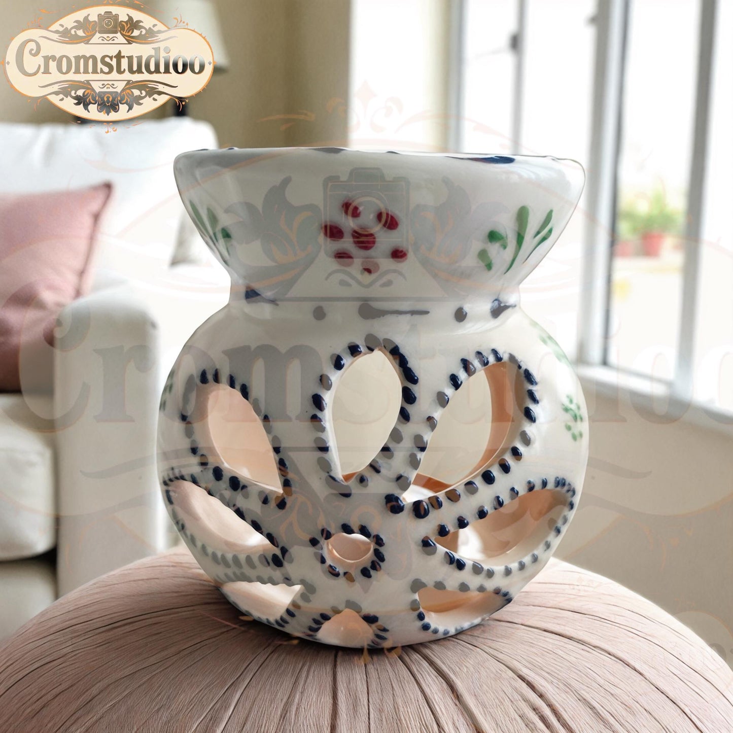Hand-Painted Floral Ceramic Wax Melt Burner: Aroma Diffuser Gift
