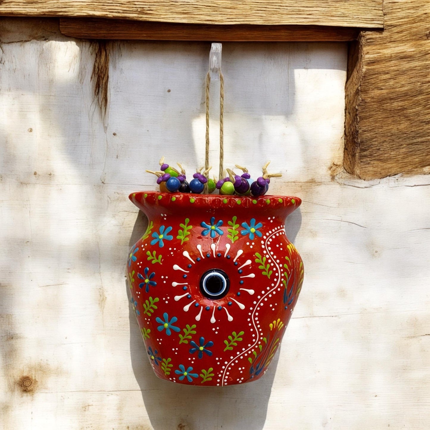 Hand Painted Evil Eye Garden Protector: Spiritual Wall Hanging