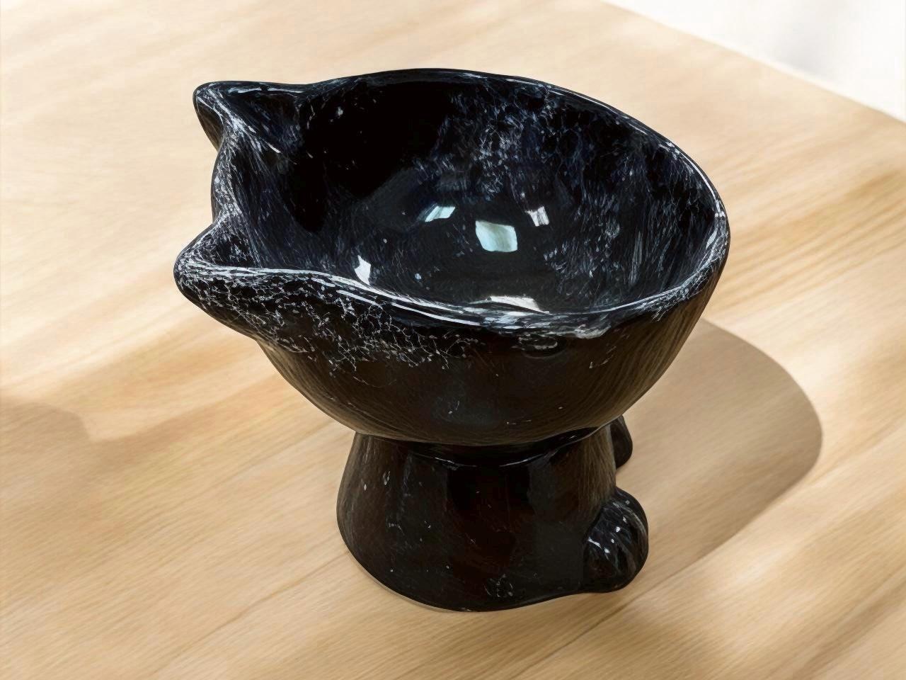 Ceramic Cat Bowl Elevated Raised Feeder – Handmade Non-Slip Food Safe Pet Dish for Small Cats & Kittens
