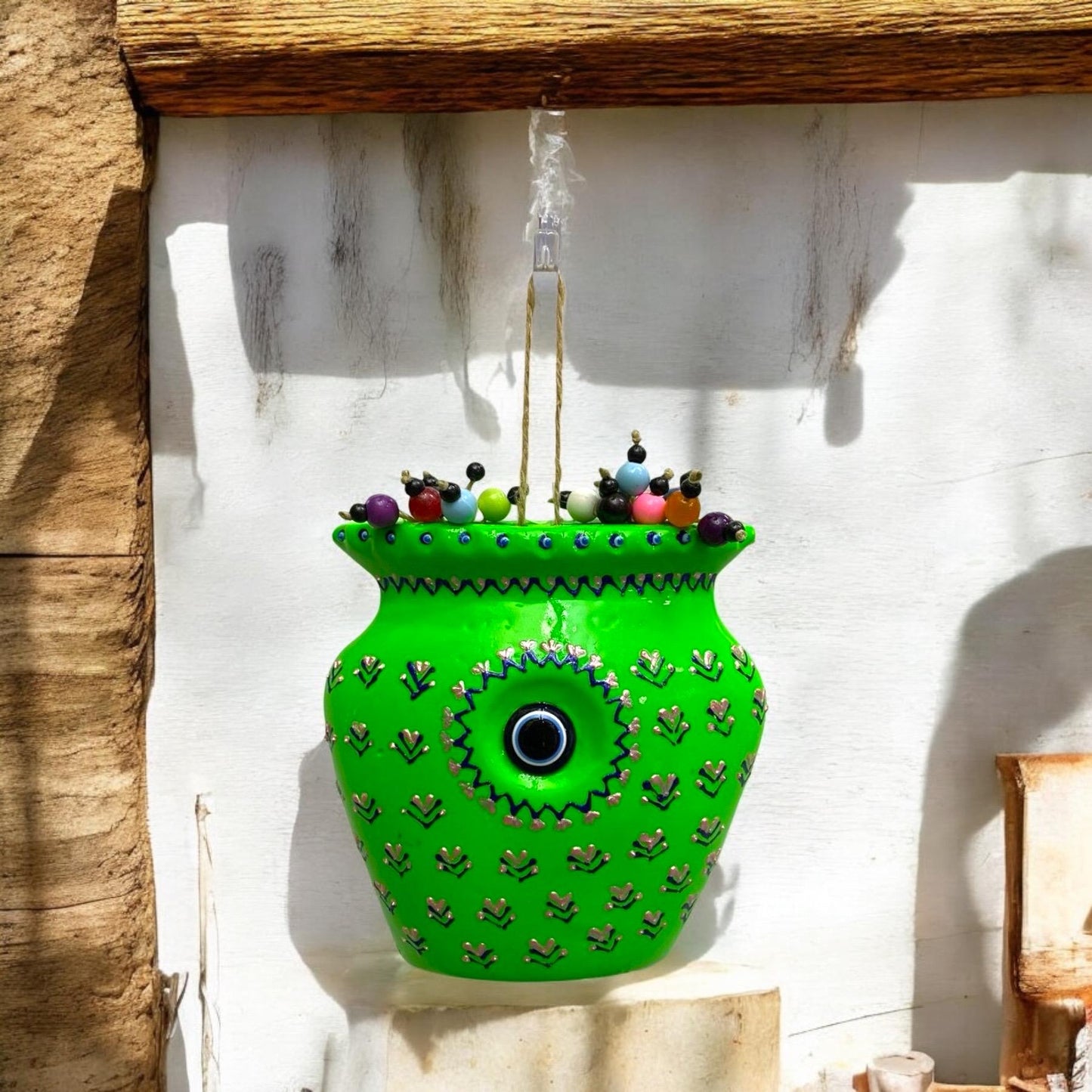 Hand Painted Evil Eye Garden Protector: Spiritual Wall Hanging