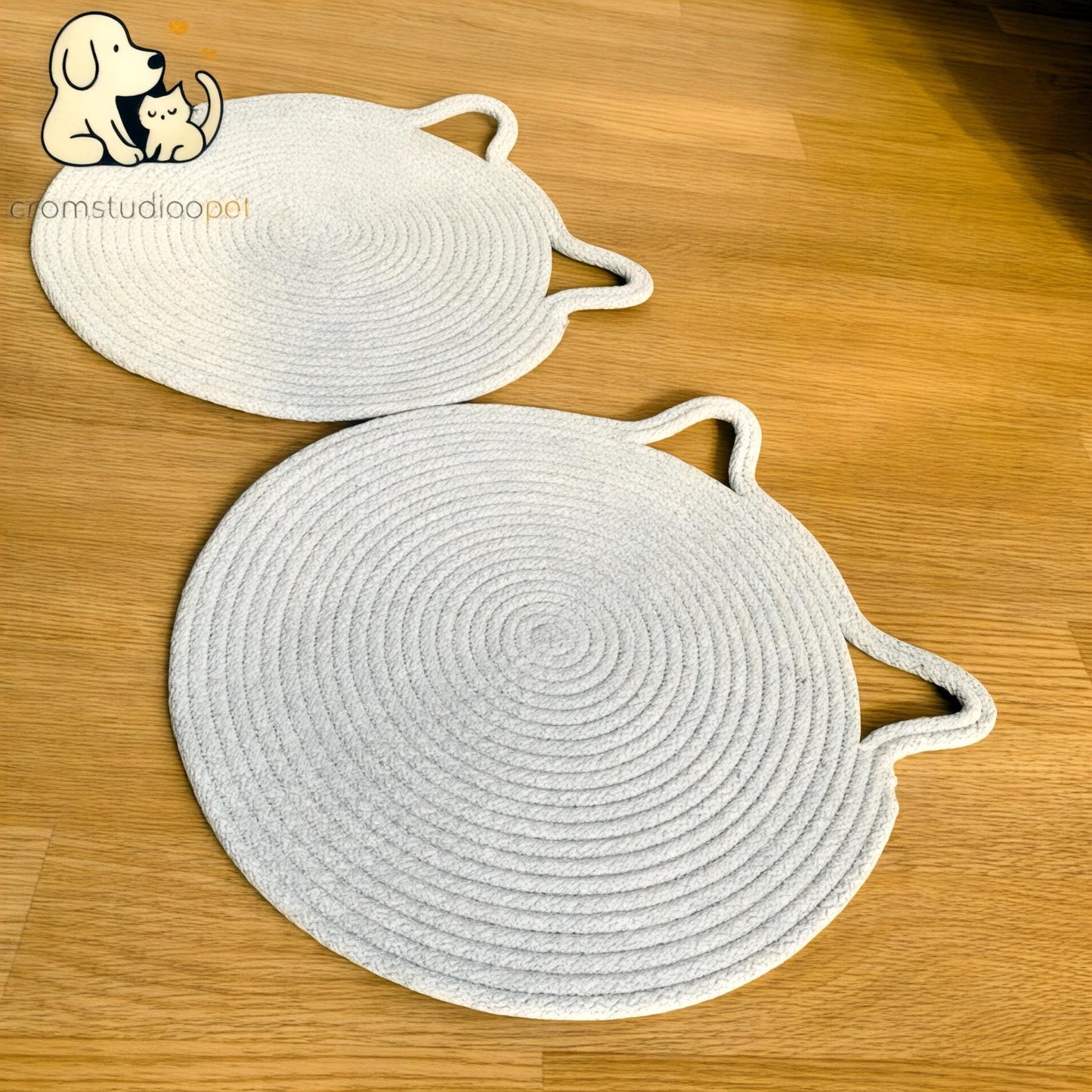 Handmade Cotton Rope Pet Feeding Mat Set: Modern Cat & Small Dog Placemats