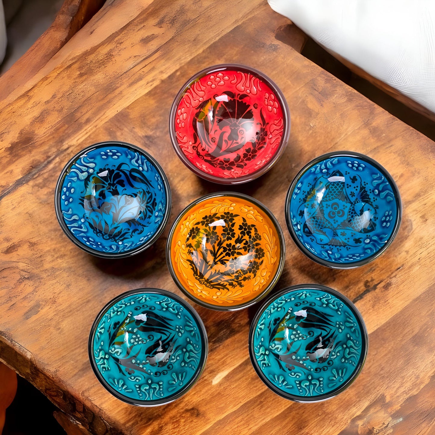 Handmade Turkish Ceramic Bowl Set: Anatolian Mezze, Sauce, Nut Dish
