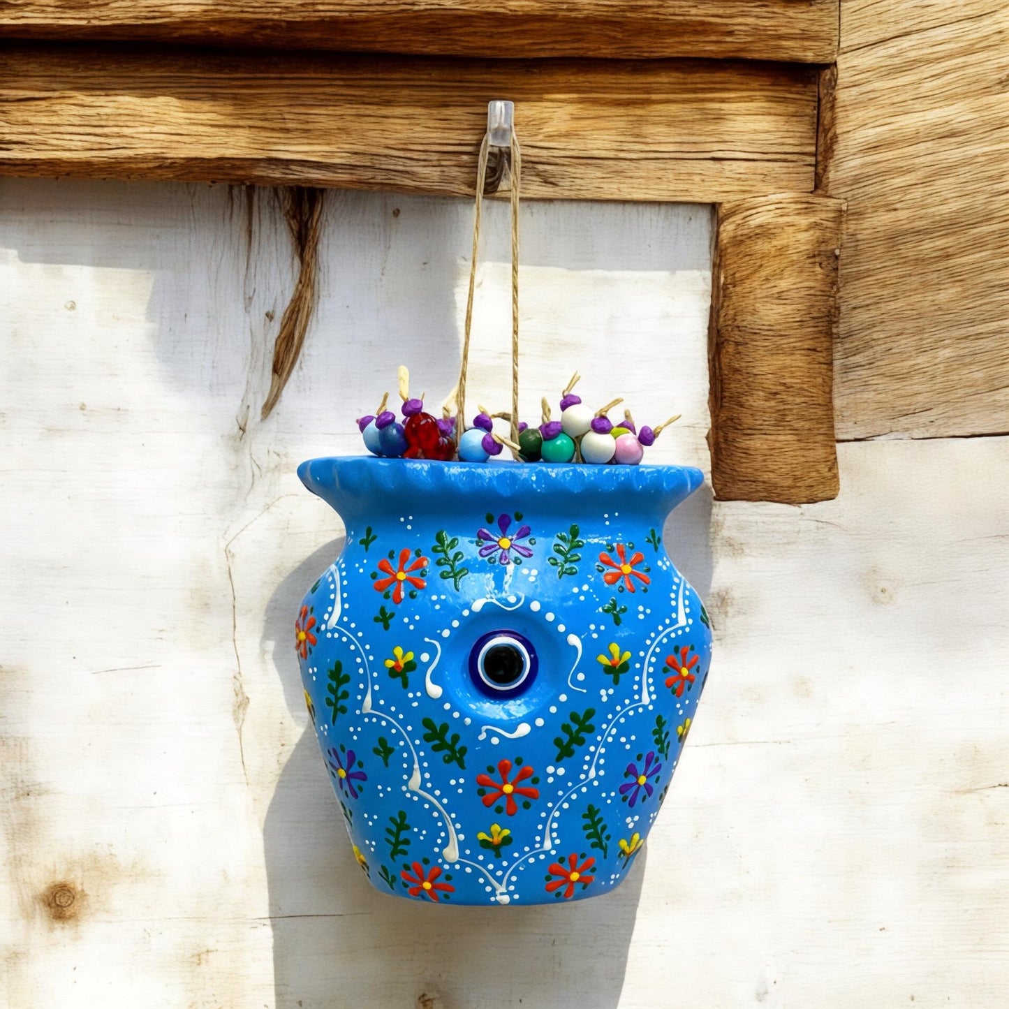 Hand Painted Evil Eye Garden Protector: Spiritual Wall Hanging
