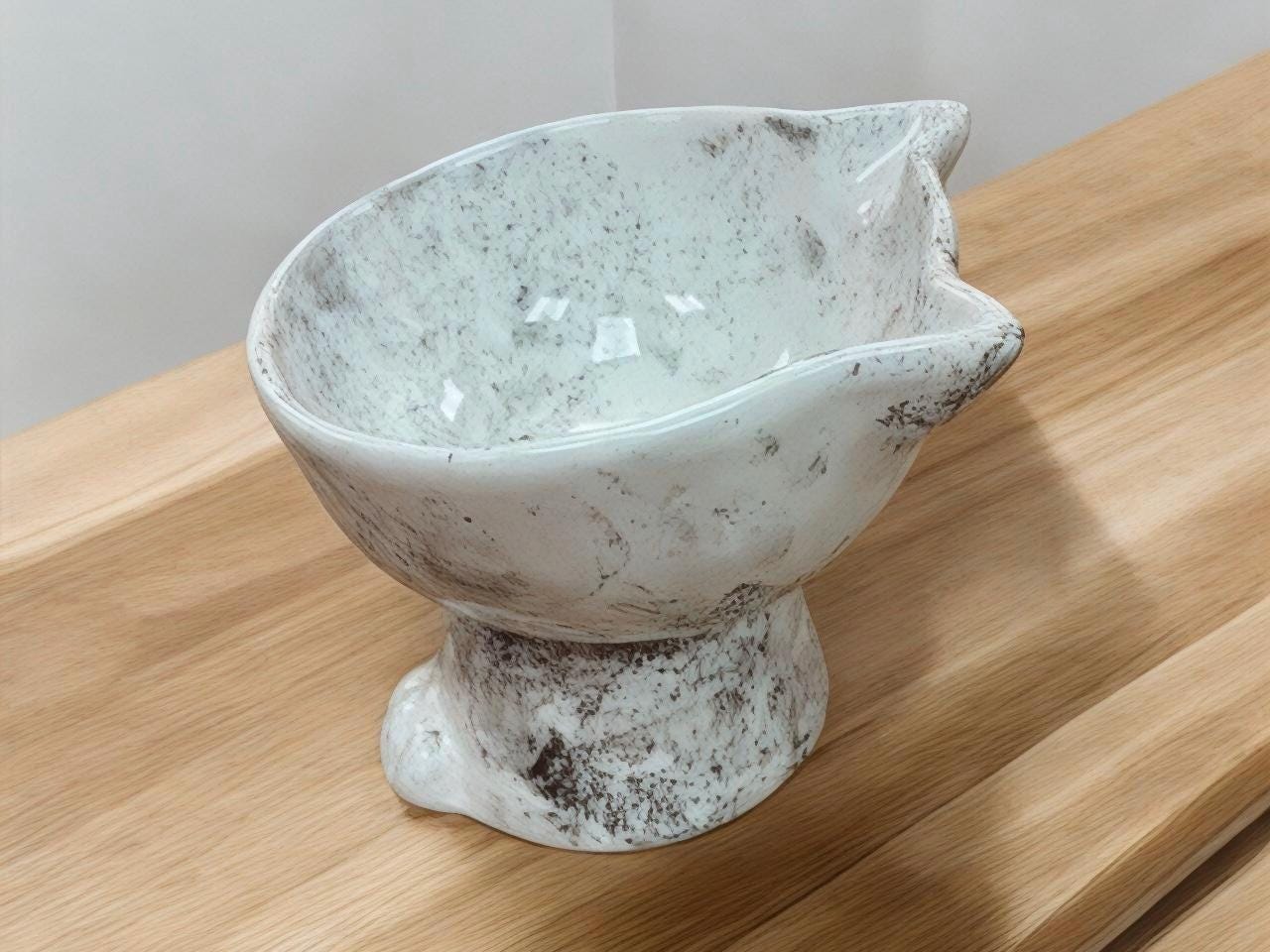 Ceramic Cat Bowl Elevated Raised Feeder – Handmade Non-Slip Food Safe Pet Dish for Small Cats & Kittens