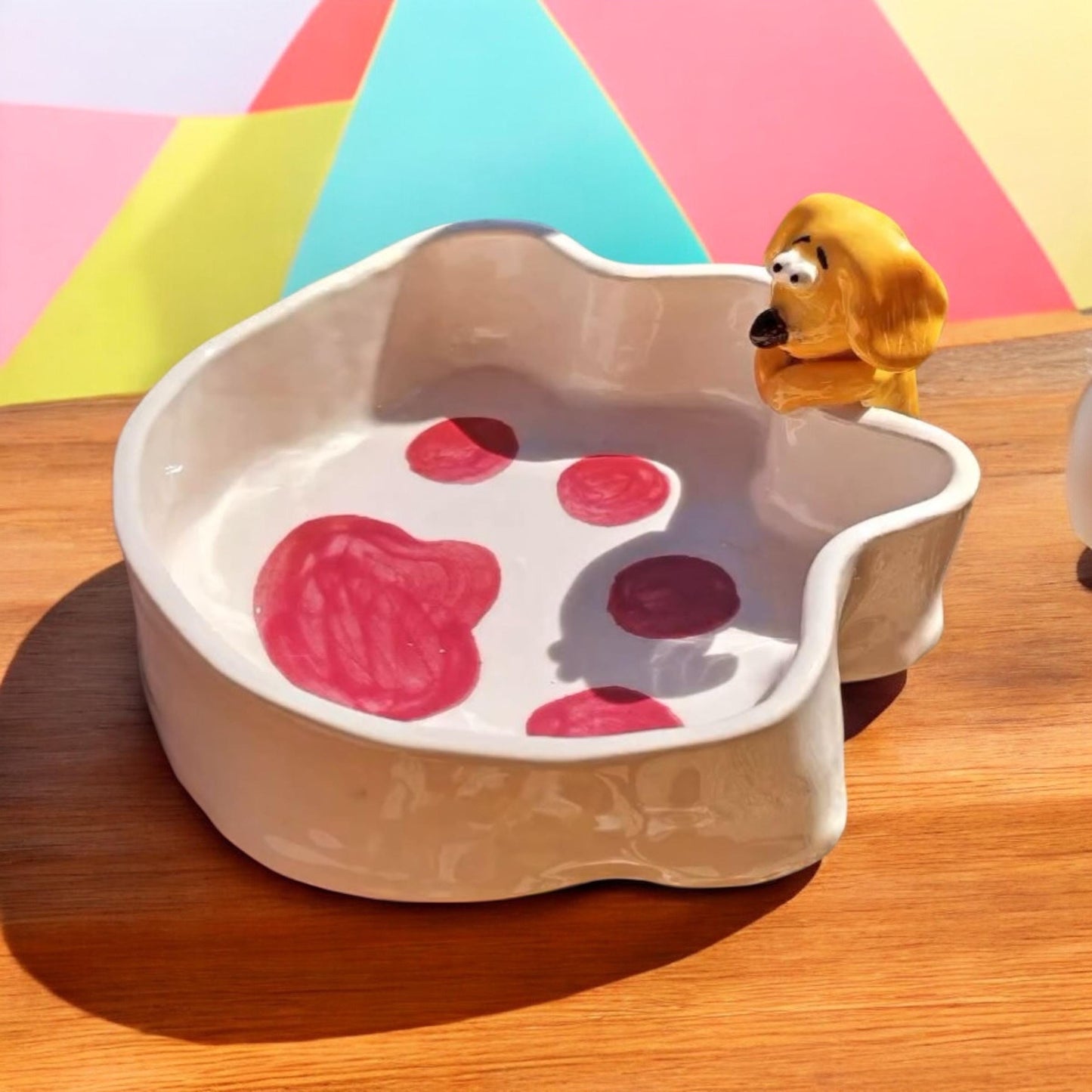 Handmade Ceramic Dog Bowl – Cute Puppy Design – 14 cm Pet Feeding Dish – Custom Dog Food Bowl for Small Pets