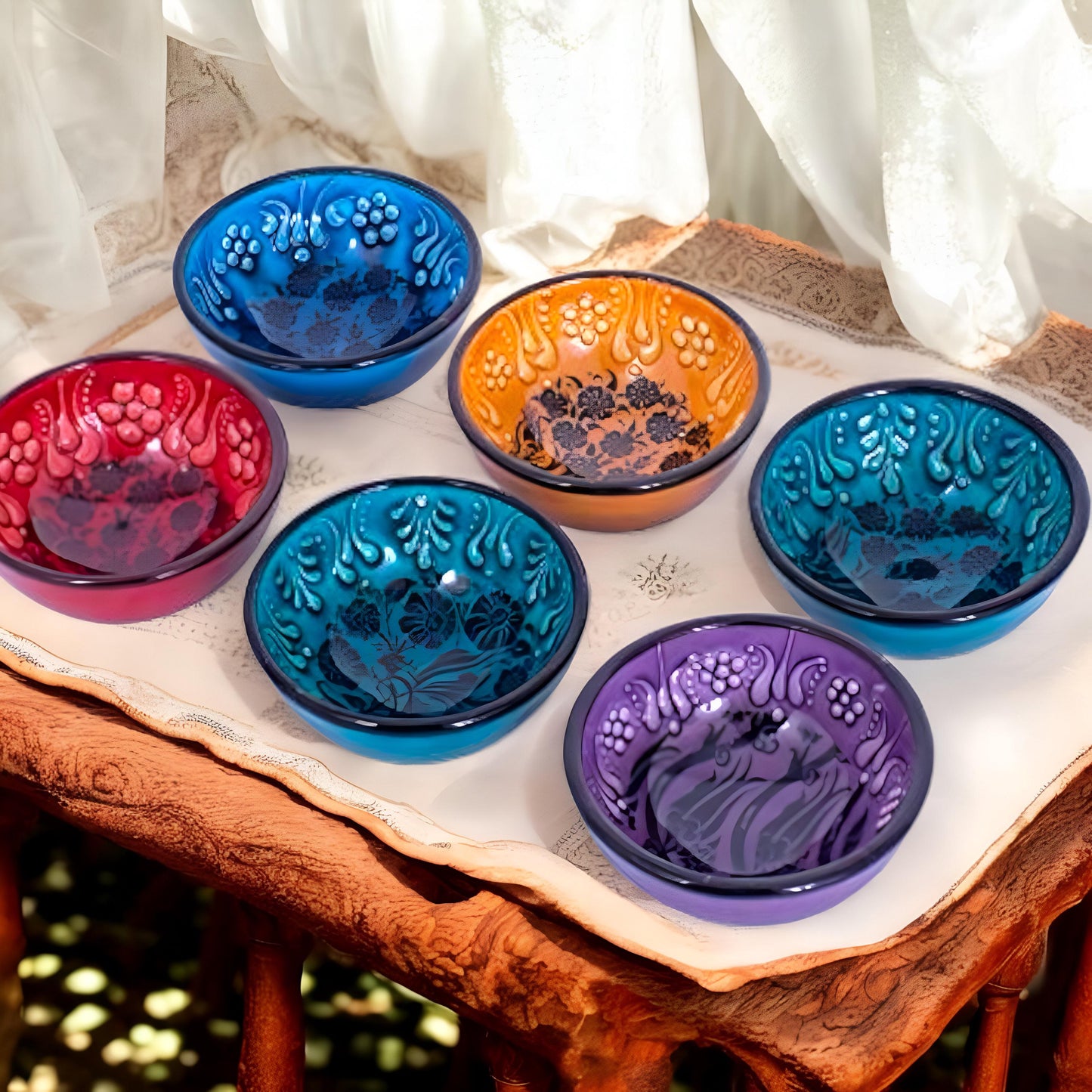 Handmade Turkish Ceramic Bowl Set: Anatolian Mezze, Sauce, Nut Dish