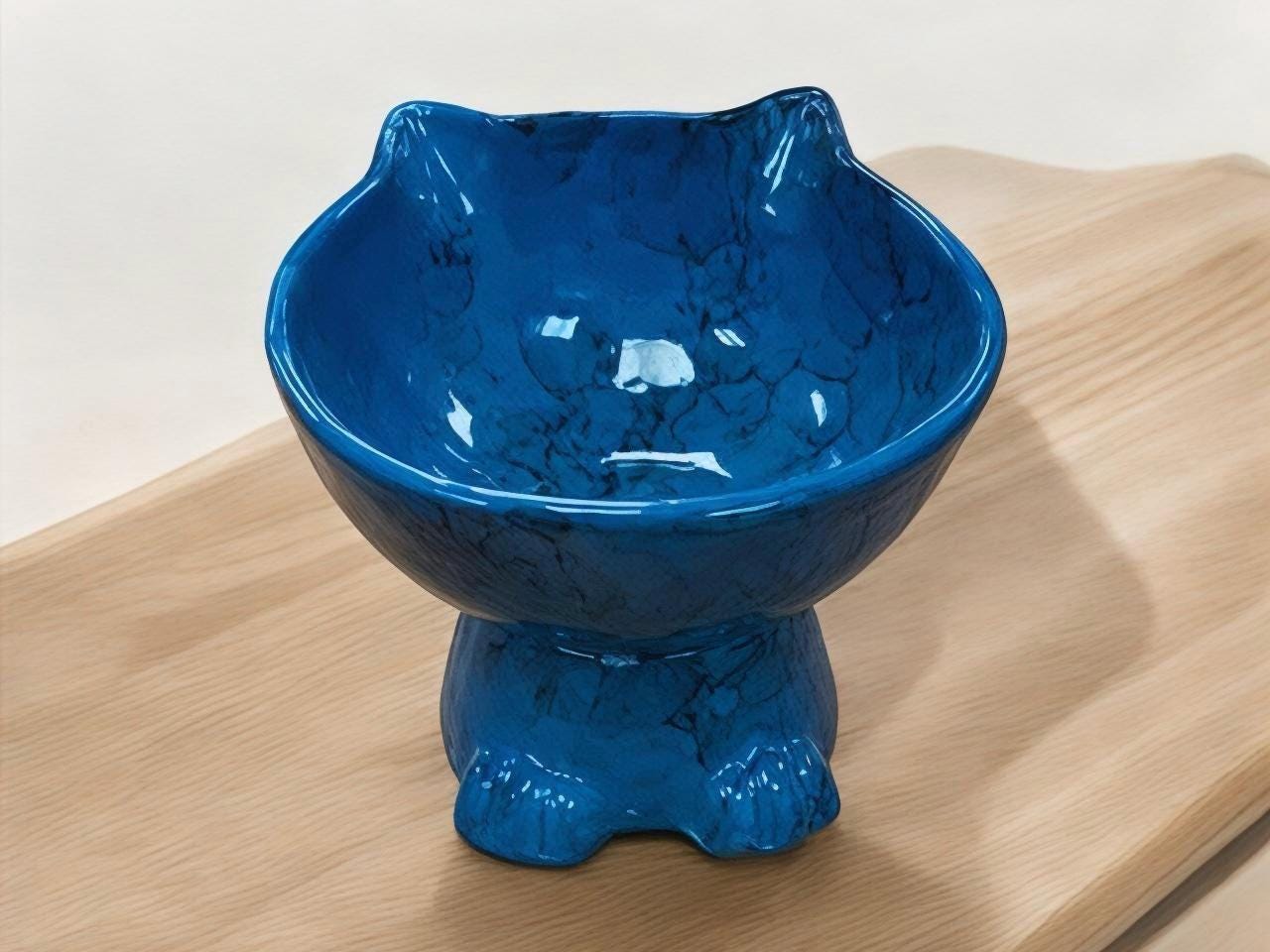 Ceramic Cat Bowl Elevated Raised Feeder – Handmade Non-Slip Food Safe Pet Dish for Small Cats & Kittens