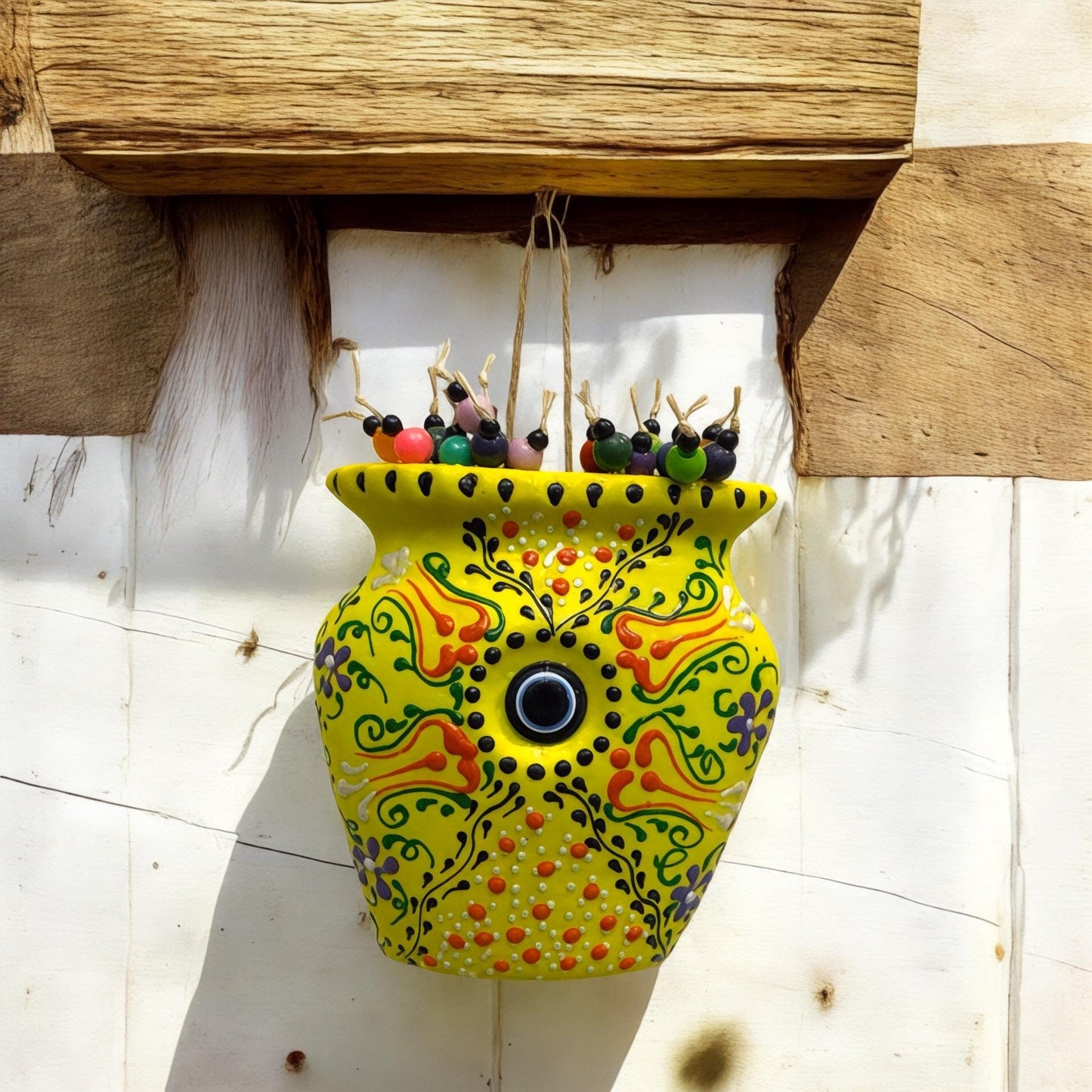 Hand Painted Evil Eye Garden Protector: Spiritual Wall Hanging